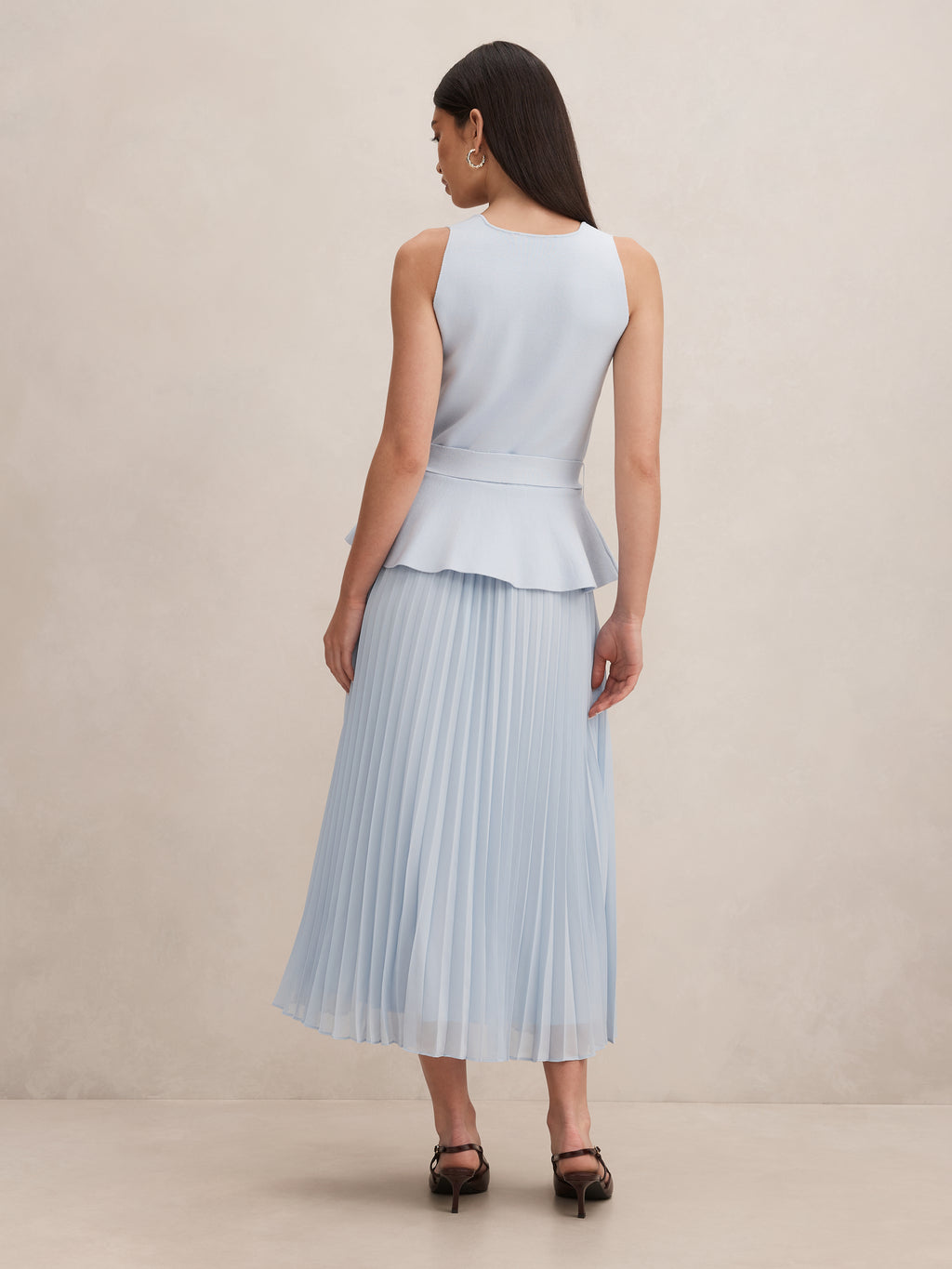 Peony Pleat Mixed Midi Dress