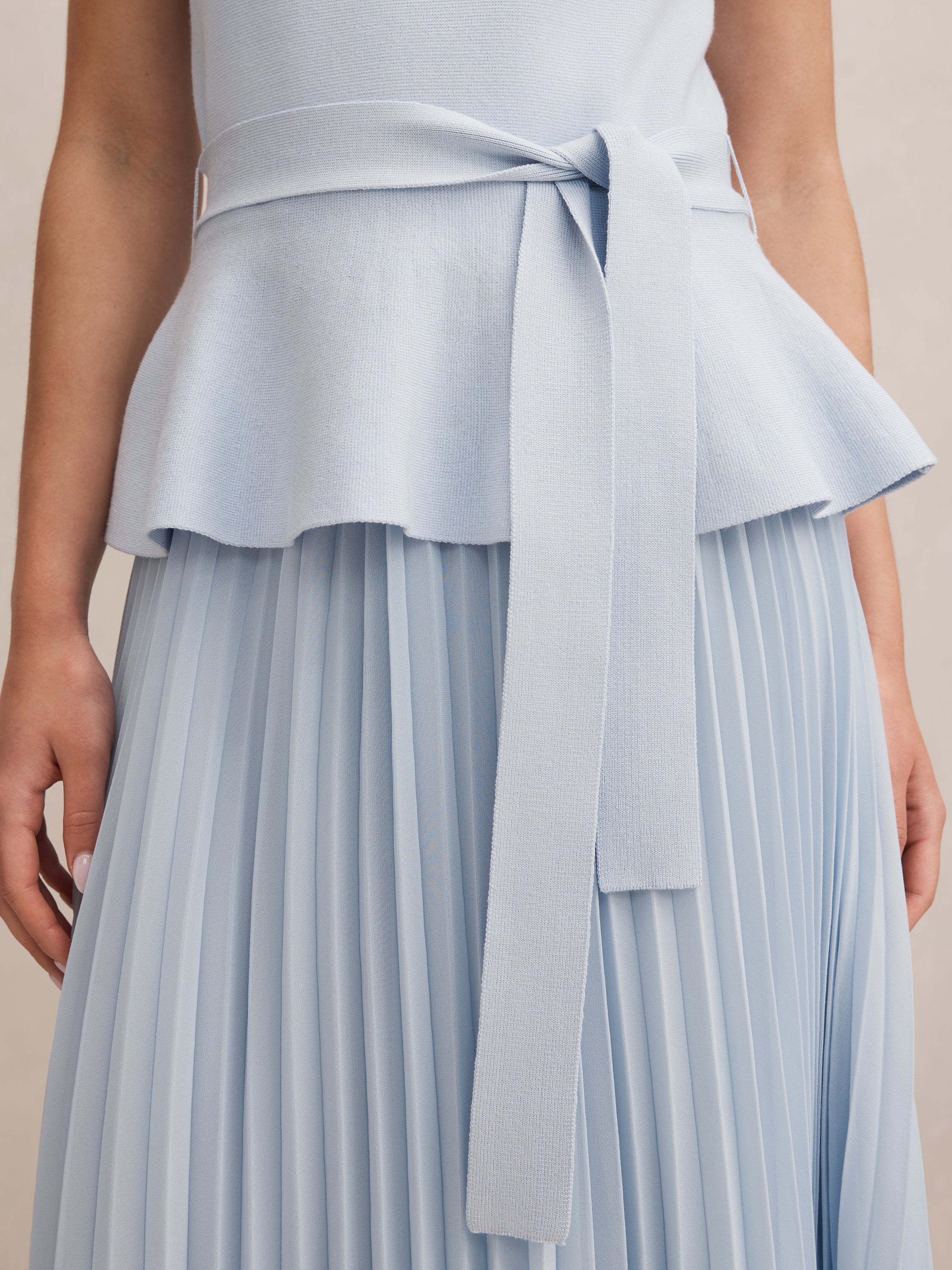 Peony Pleat Mixed Midi Dress