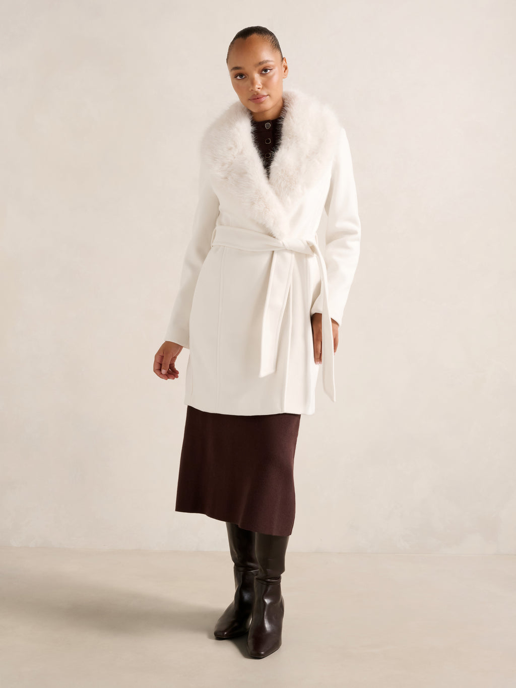 Rocky Fur Collar Wrap Coat