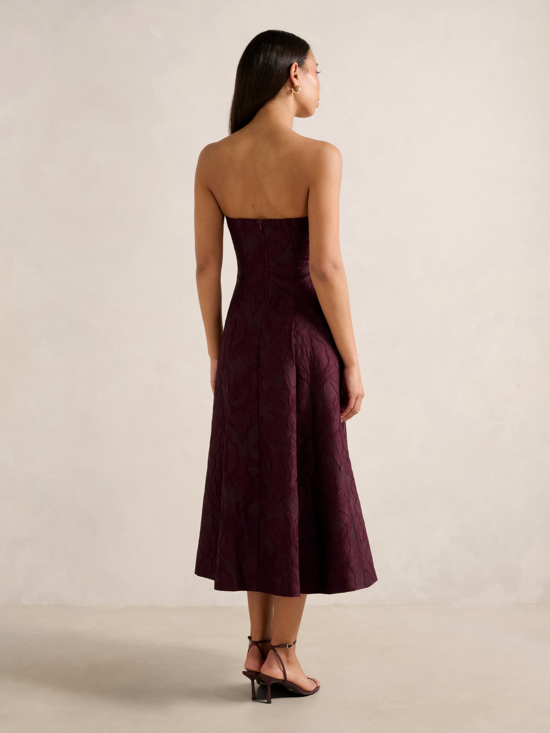 Charlotte Strapless Jacquard Midi Dress