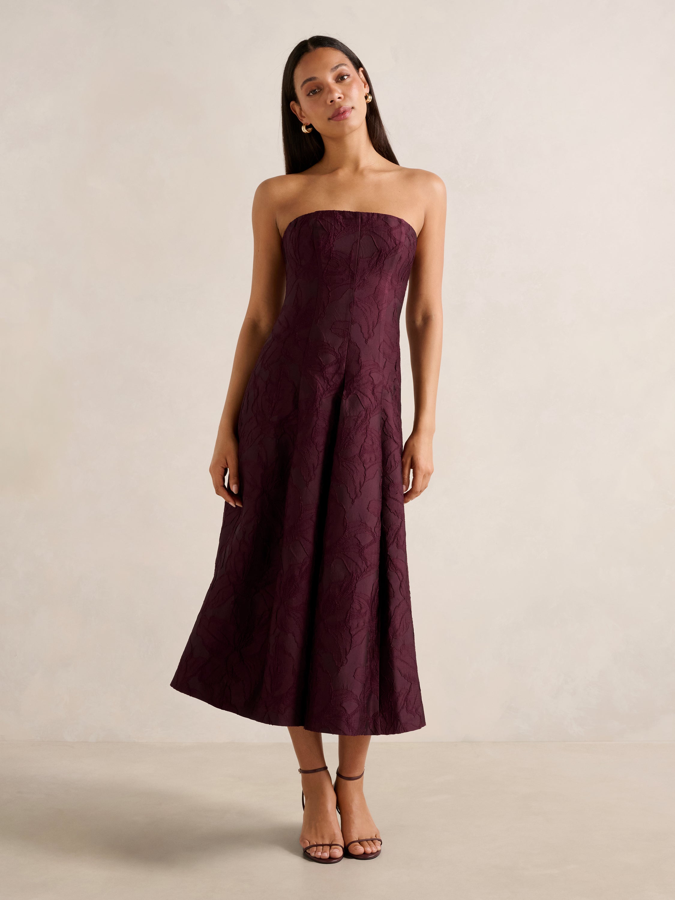 Charlotte Strapless Jacquard Midi Dress