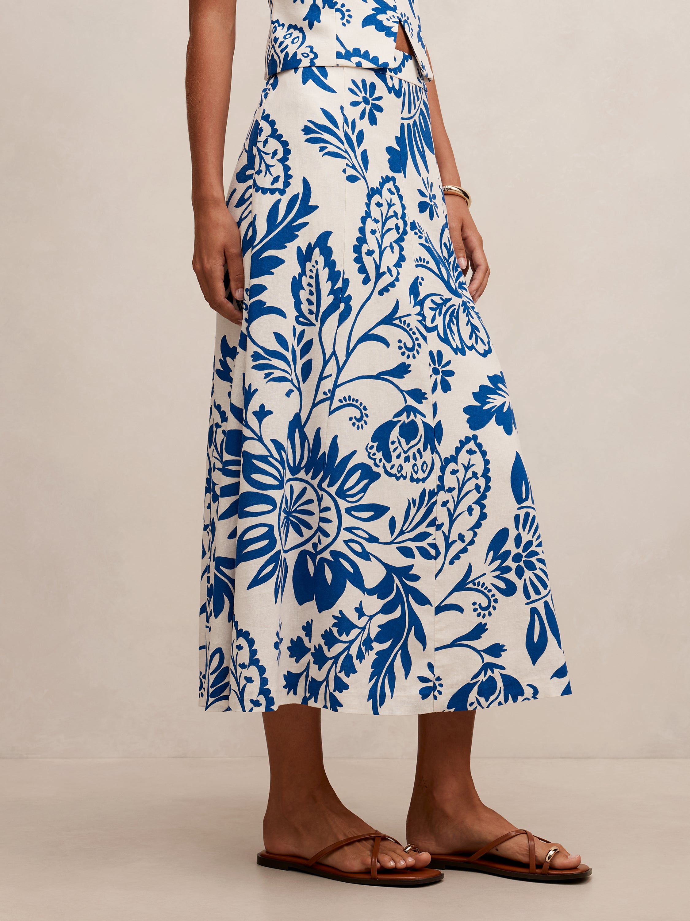 Darcy Printed Seamed Midi Skirt