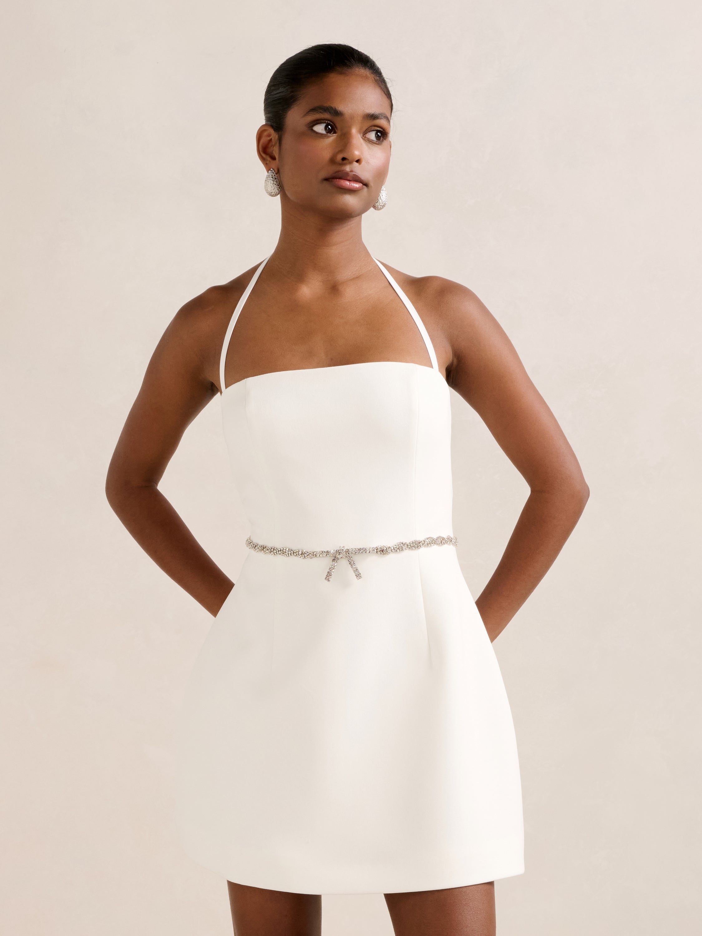 Mattie Petite Diamante Bow  Mini Dress