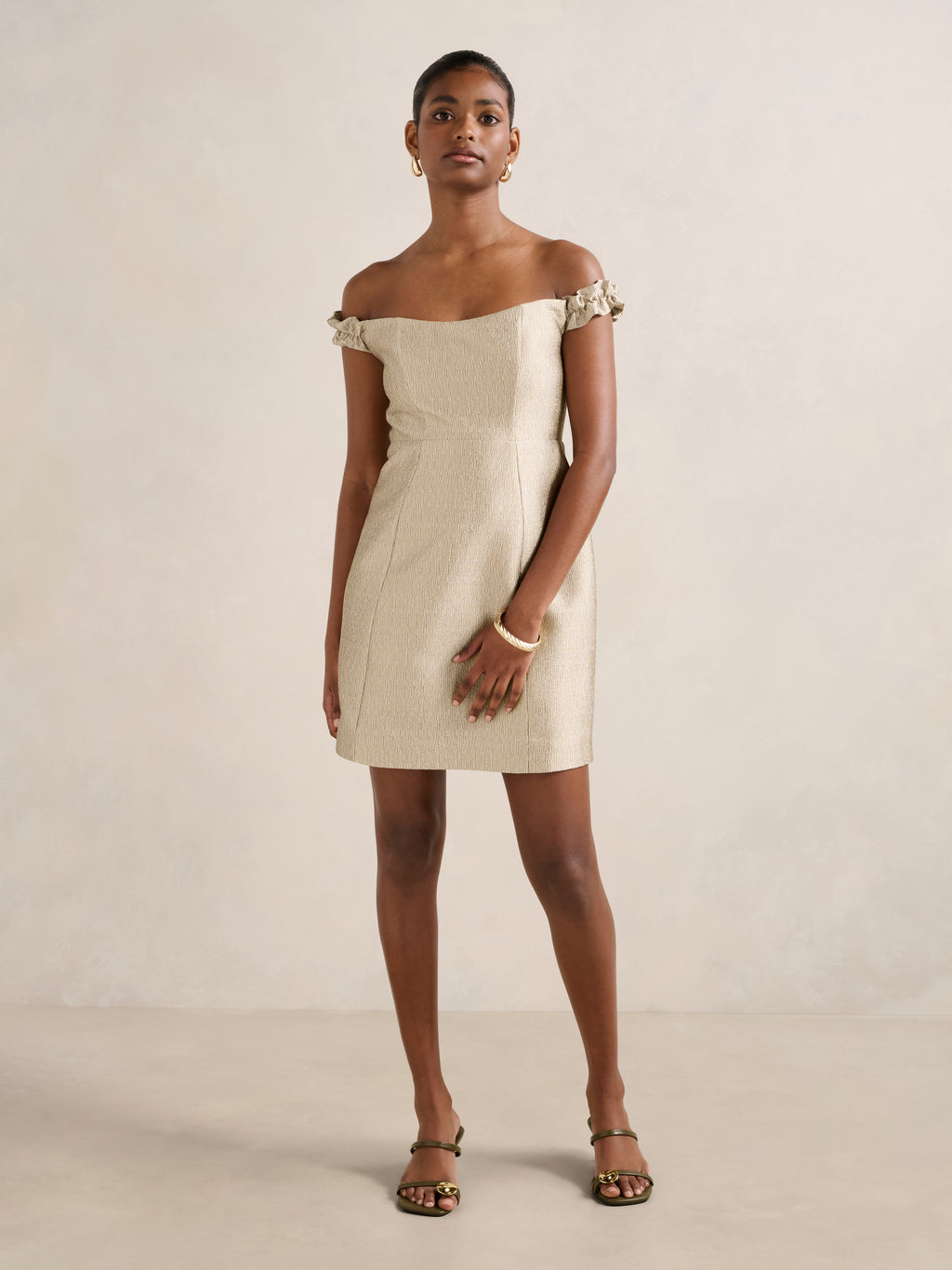 Mandy Petite Bardot Ruffle Mini Dress