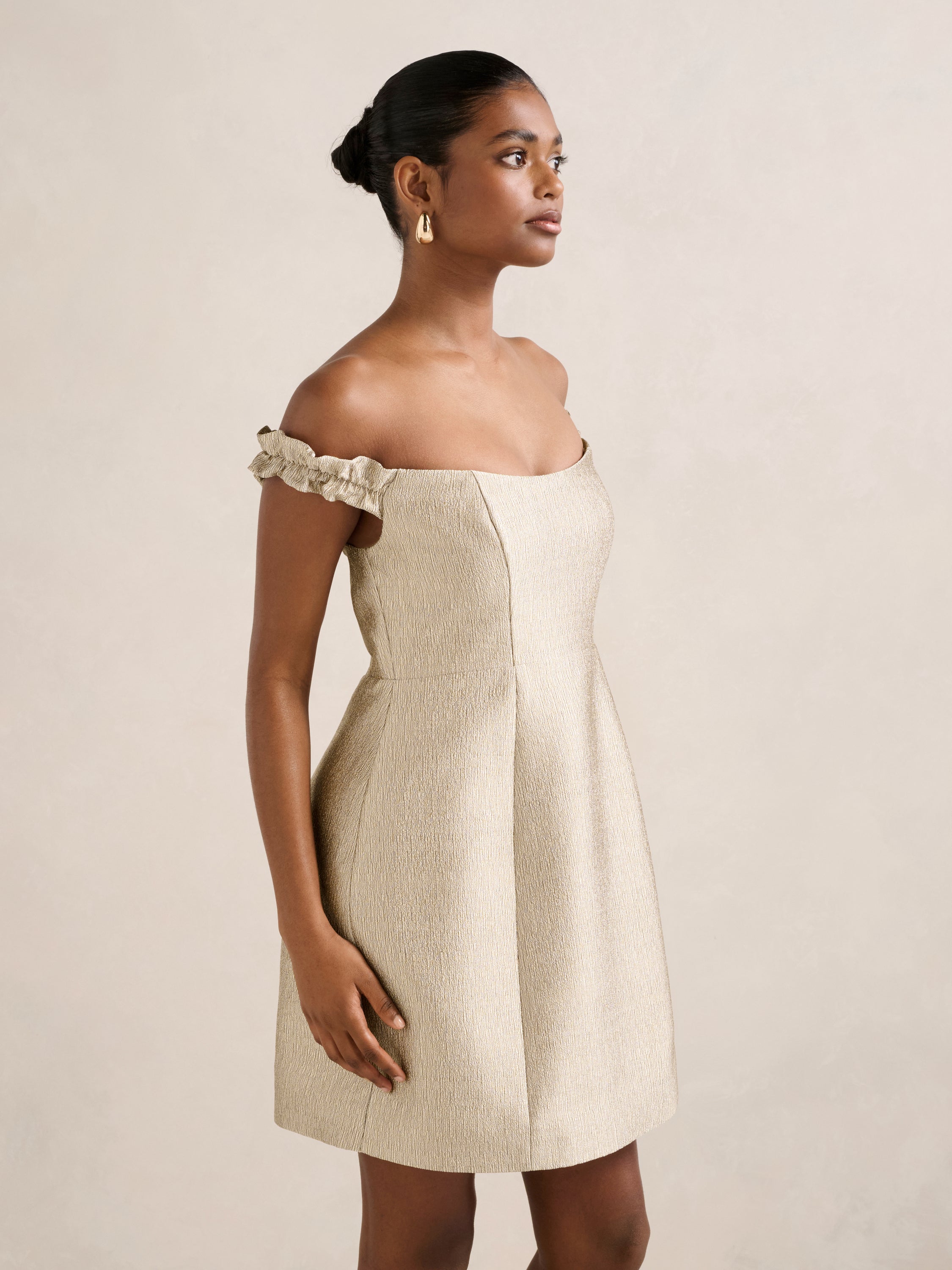 Mandy Petite Bardot Ruffle Mini Dress