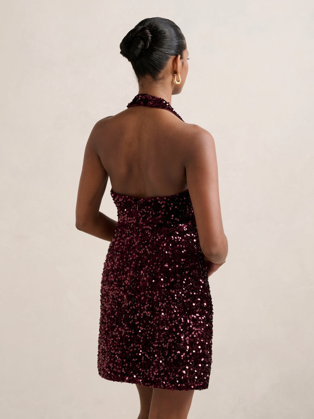 Riley Petite Sequin Halter Mini Dress