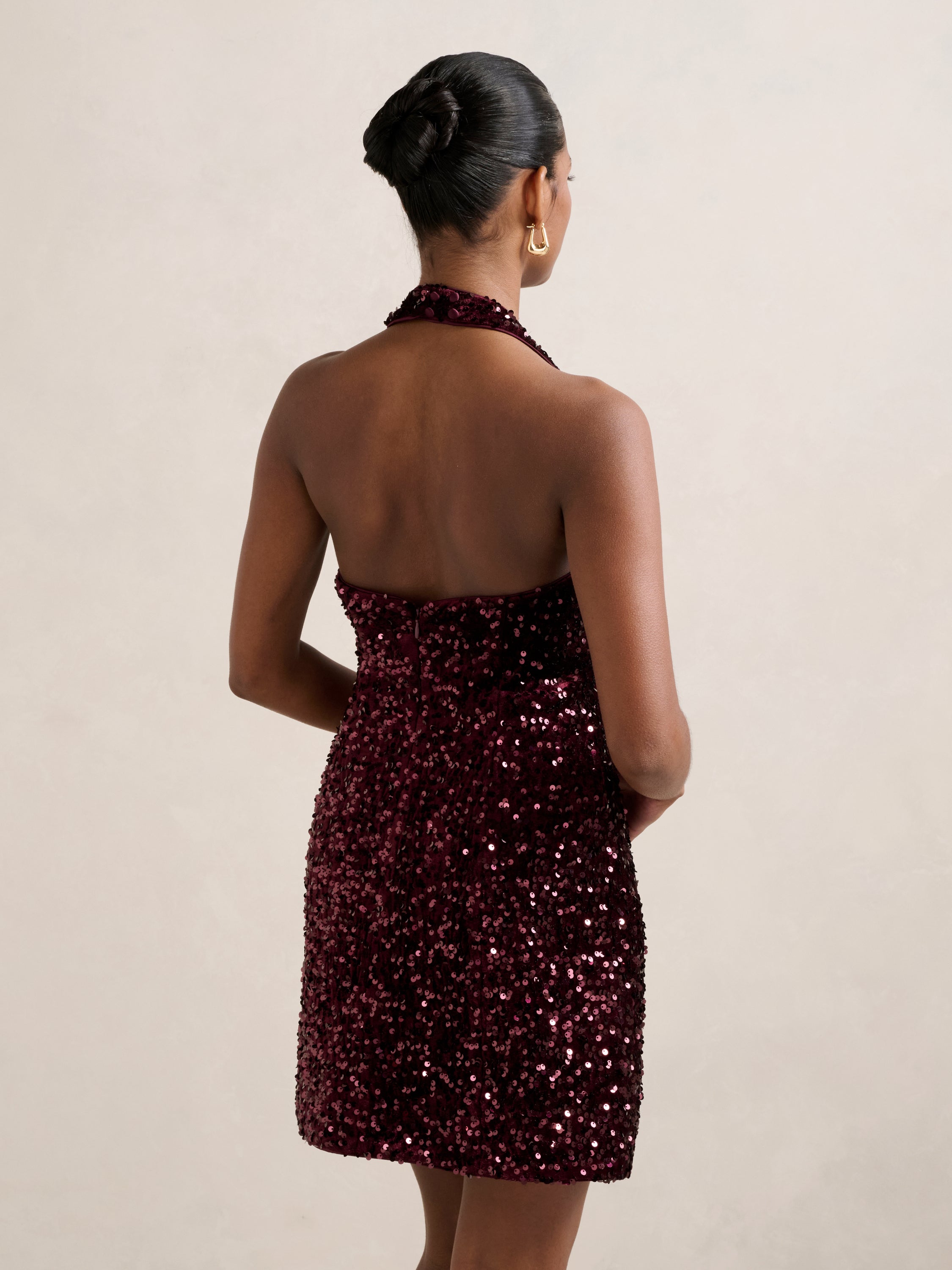 Riley Petite Sequin Halter Mini Dress