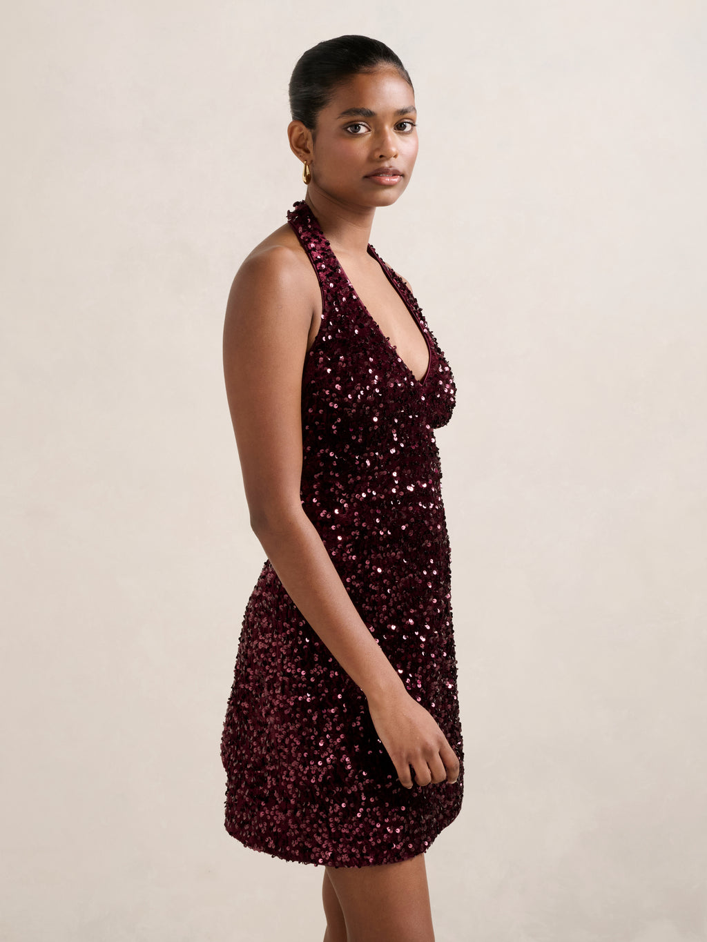 Riley Petite Sequin Halter Mini Dress