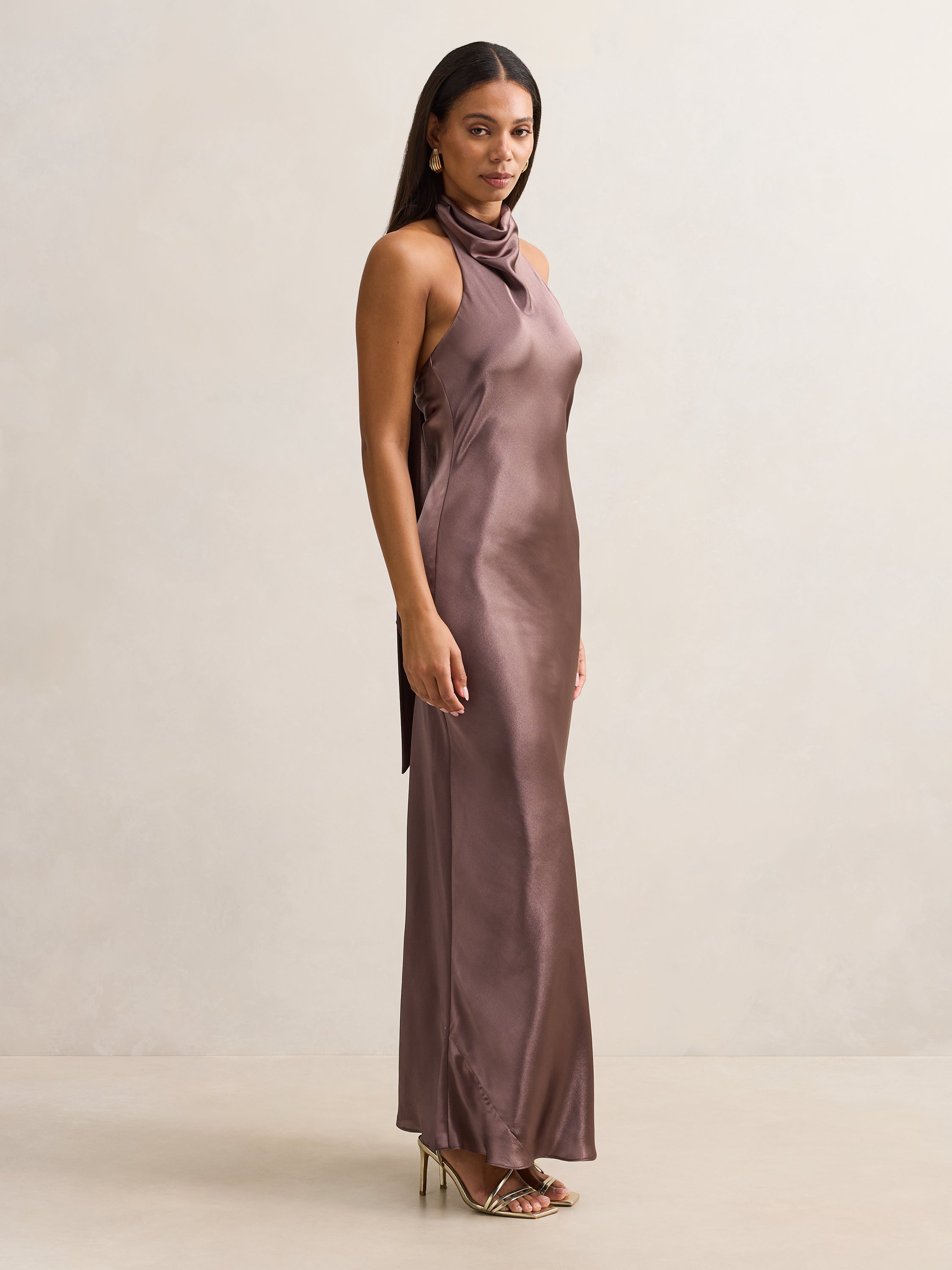 Clementine High Neck Satin Maxi Dress