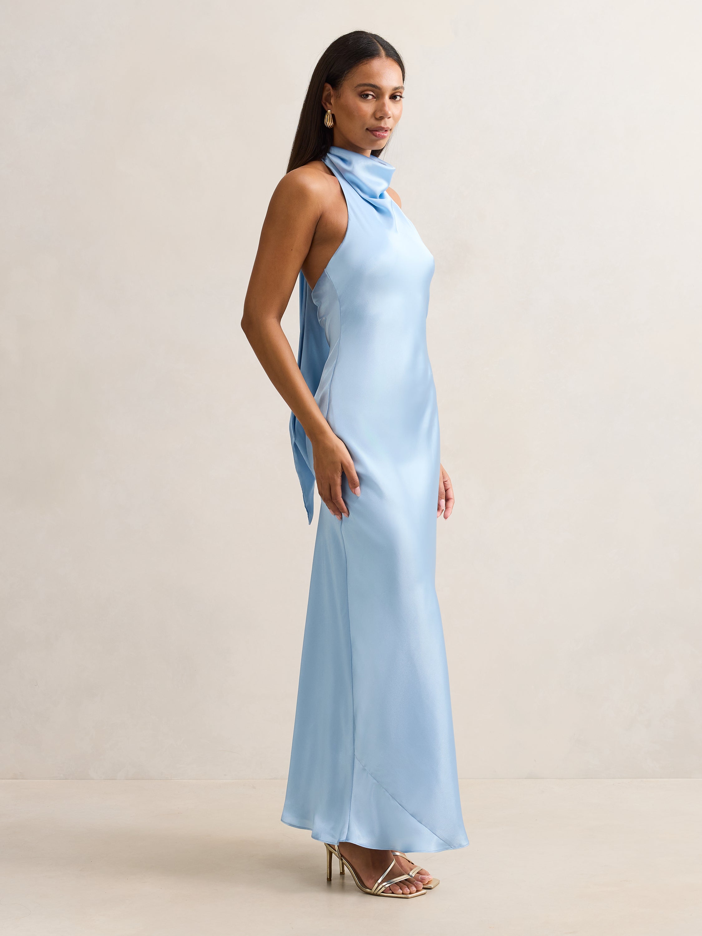 Buy Clementine High Neck Satin Maxi Dress - Blue - Online