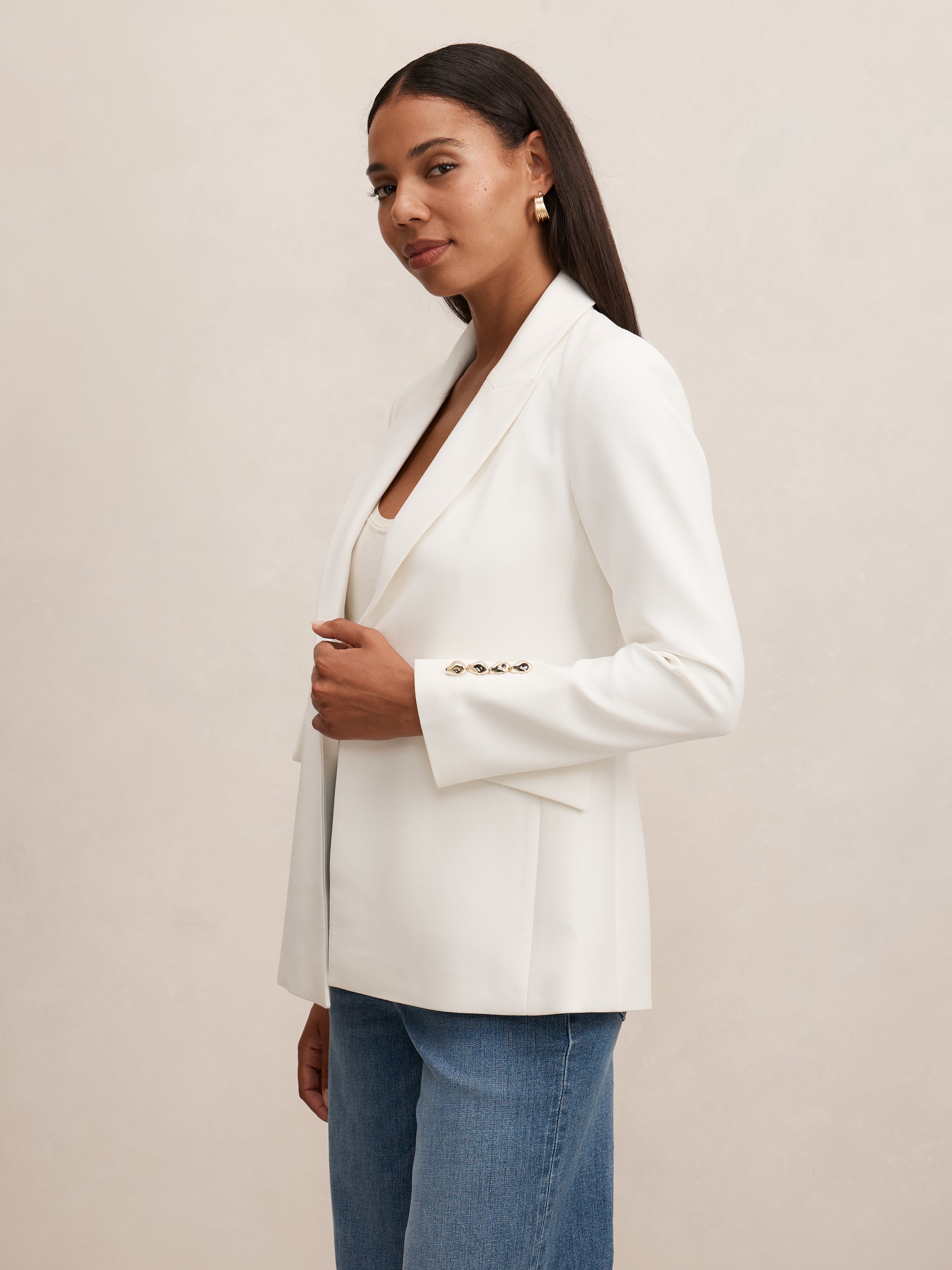 Buy Trixie Gold Button Blazer - White - Online | Forever New