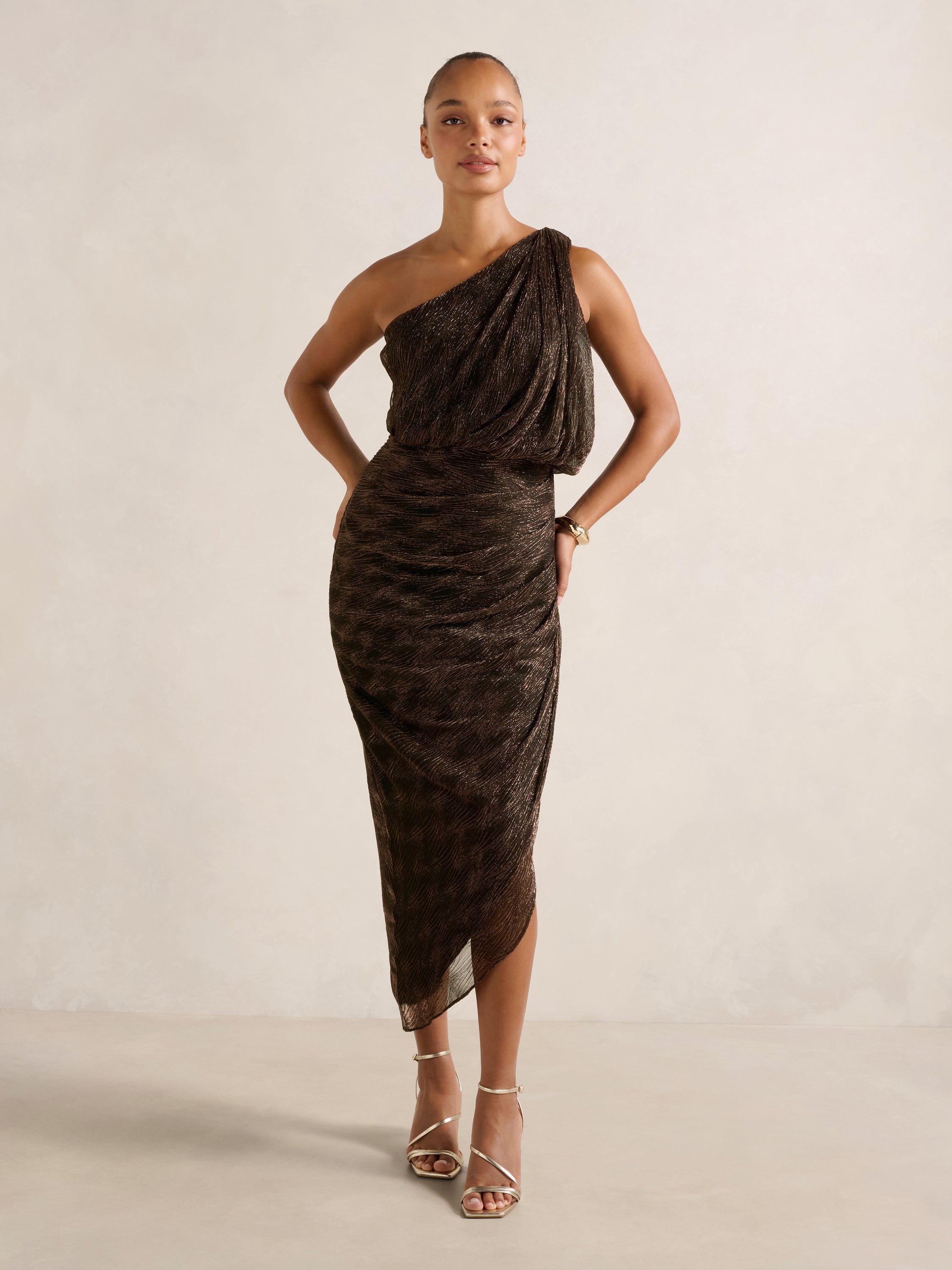 Cassidy One Shoulder Plisse Midi Dress