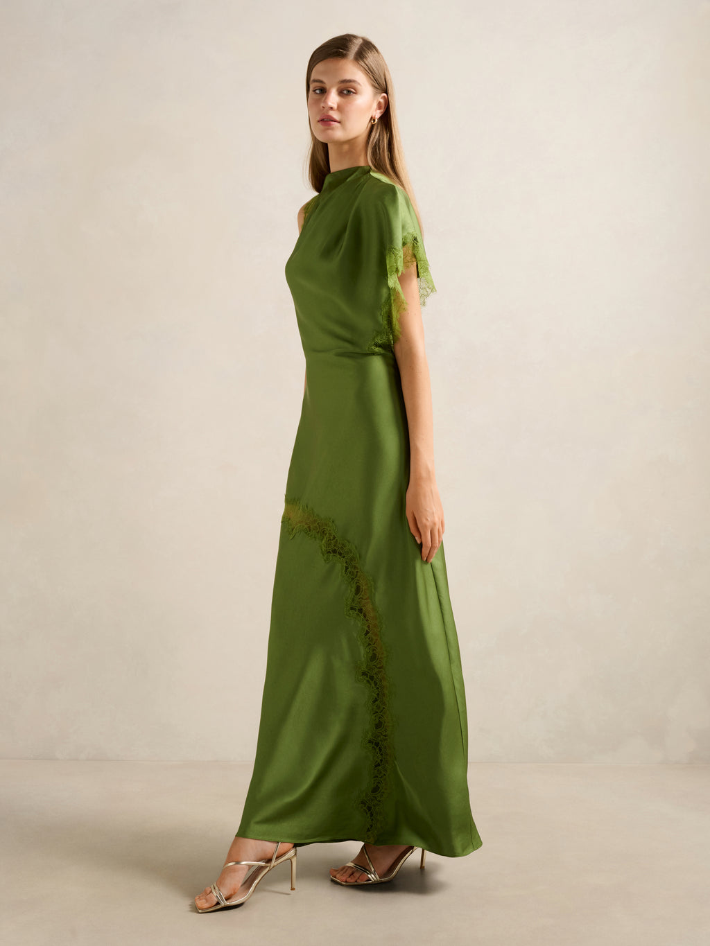 Kody Satin Lace Asym Maxi Dress