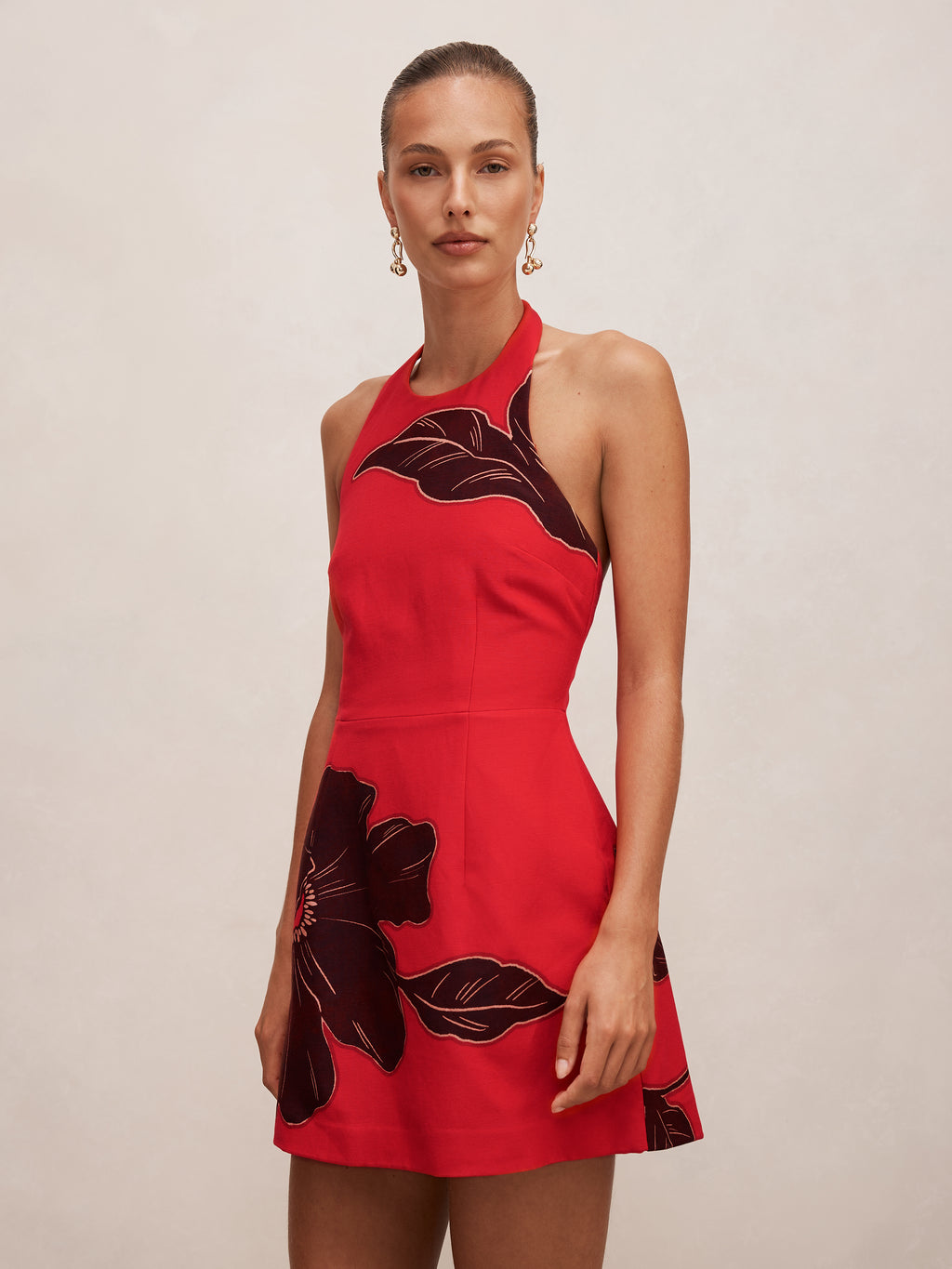 Corinna Printed Linen Halter Mini Dress
