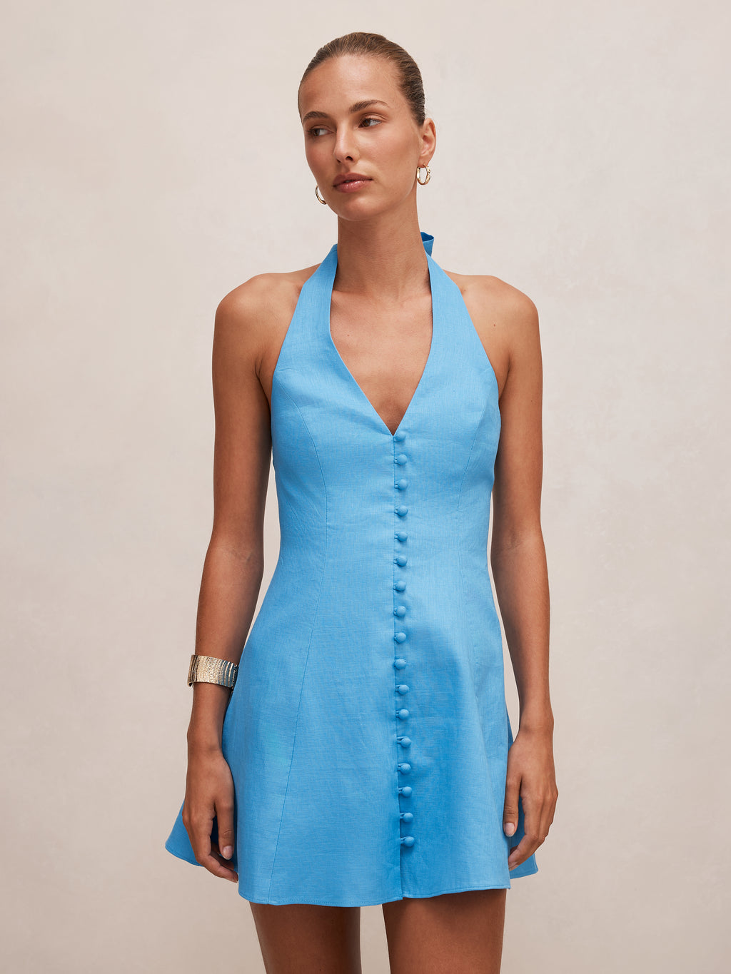 Ina Button Front Halter Mini Dress