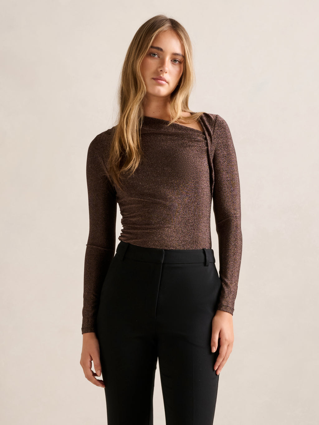 Roma Glitter Asym Neck Top