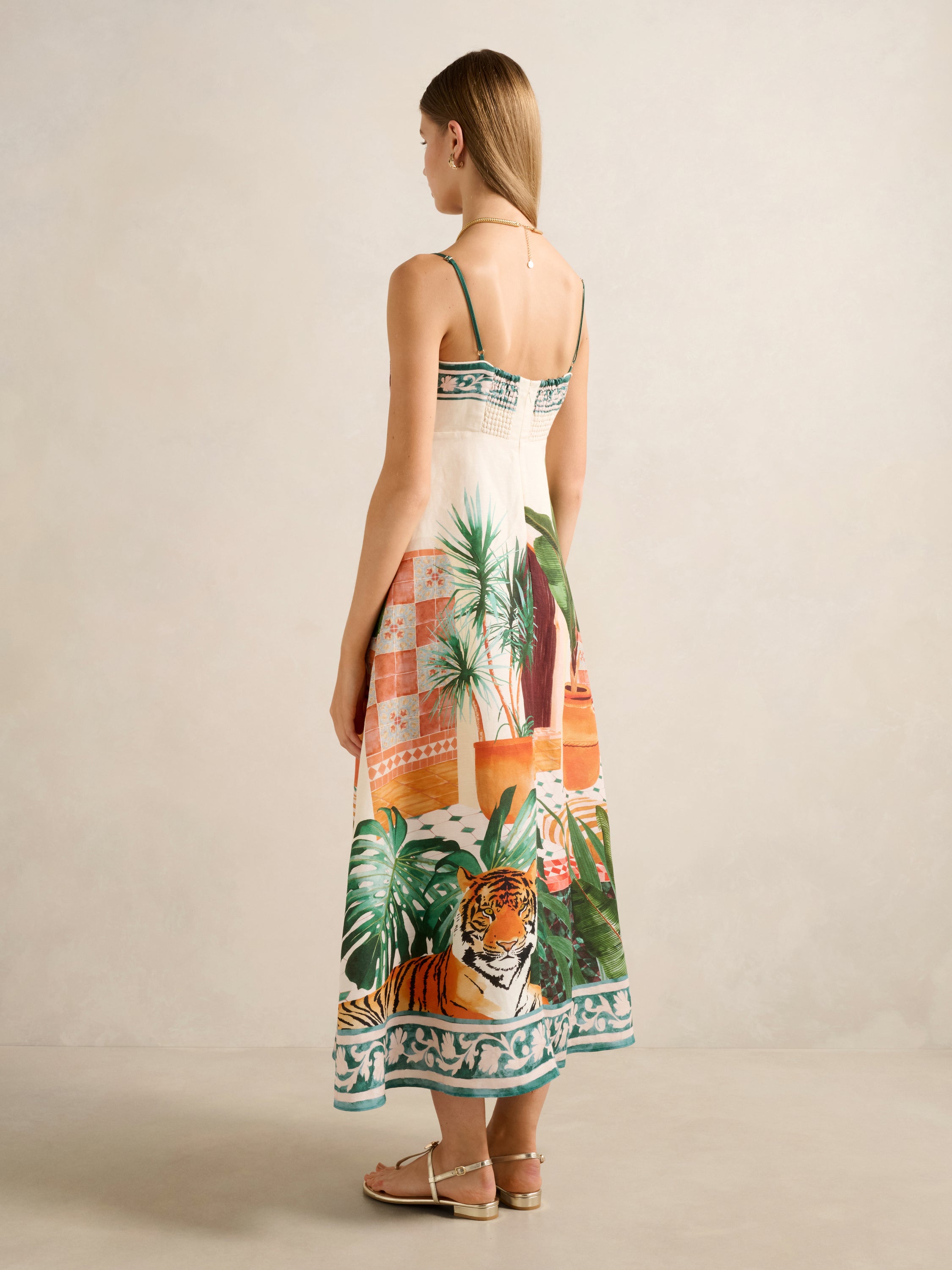 Bianca Printed Linen Midi Dress