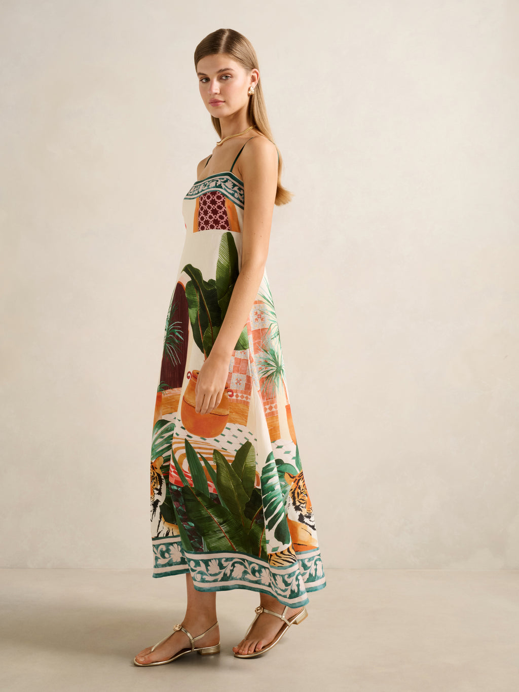 Bianca Printed Linen Midi Dress