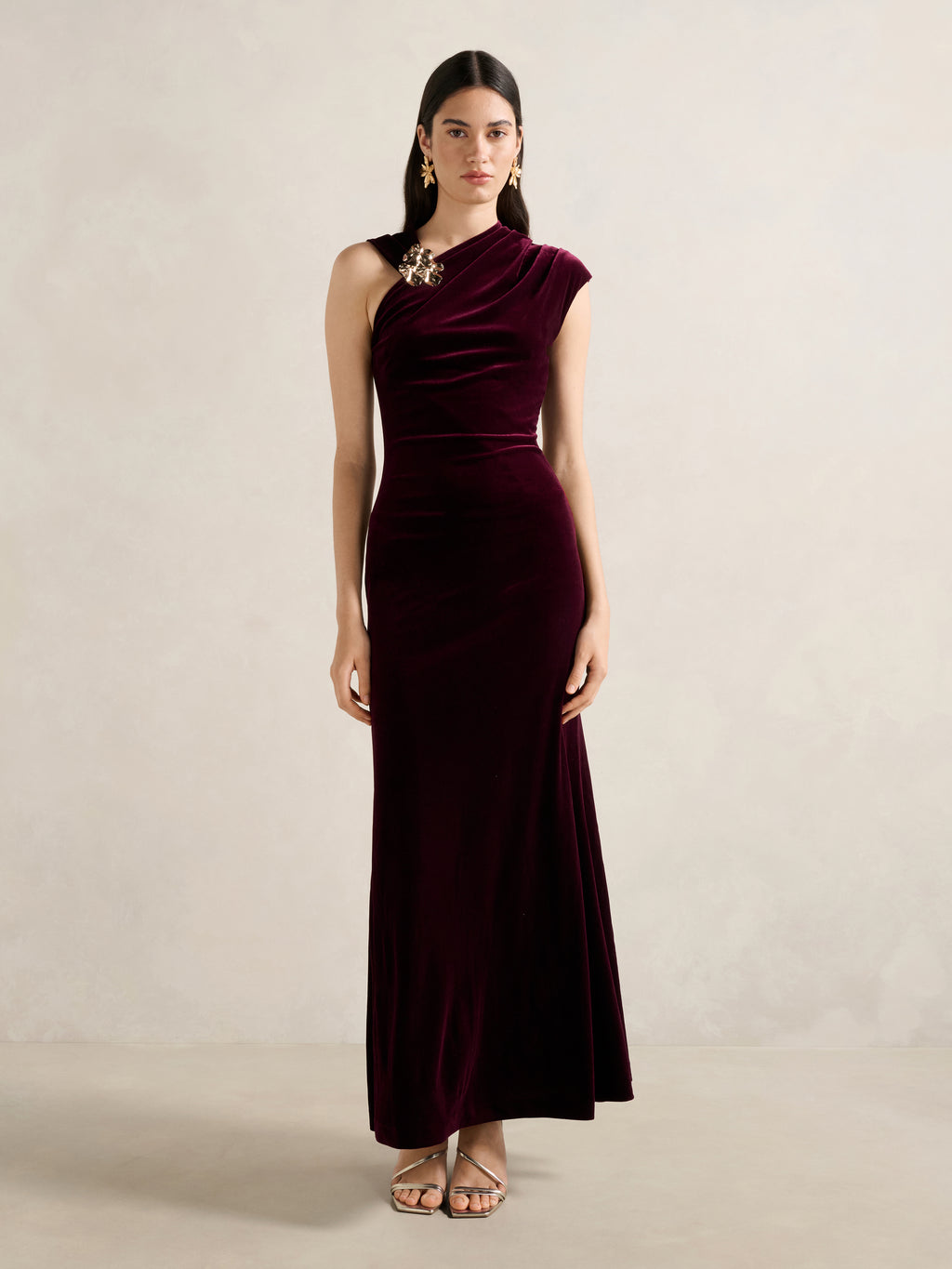 Jordana Asym Velvet Maxi Dress