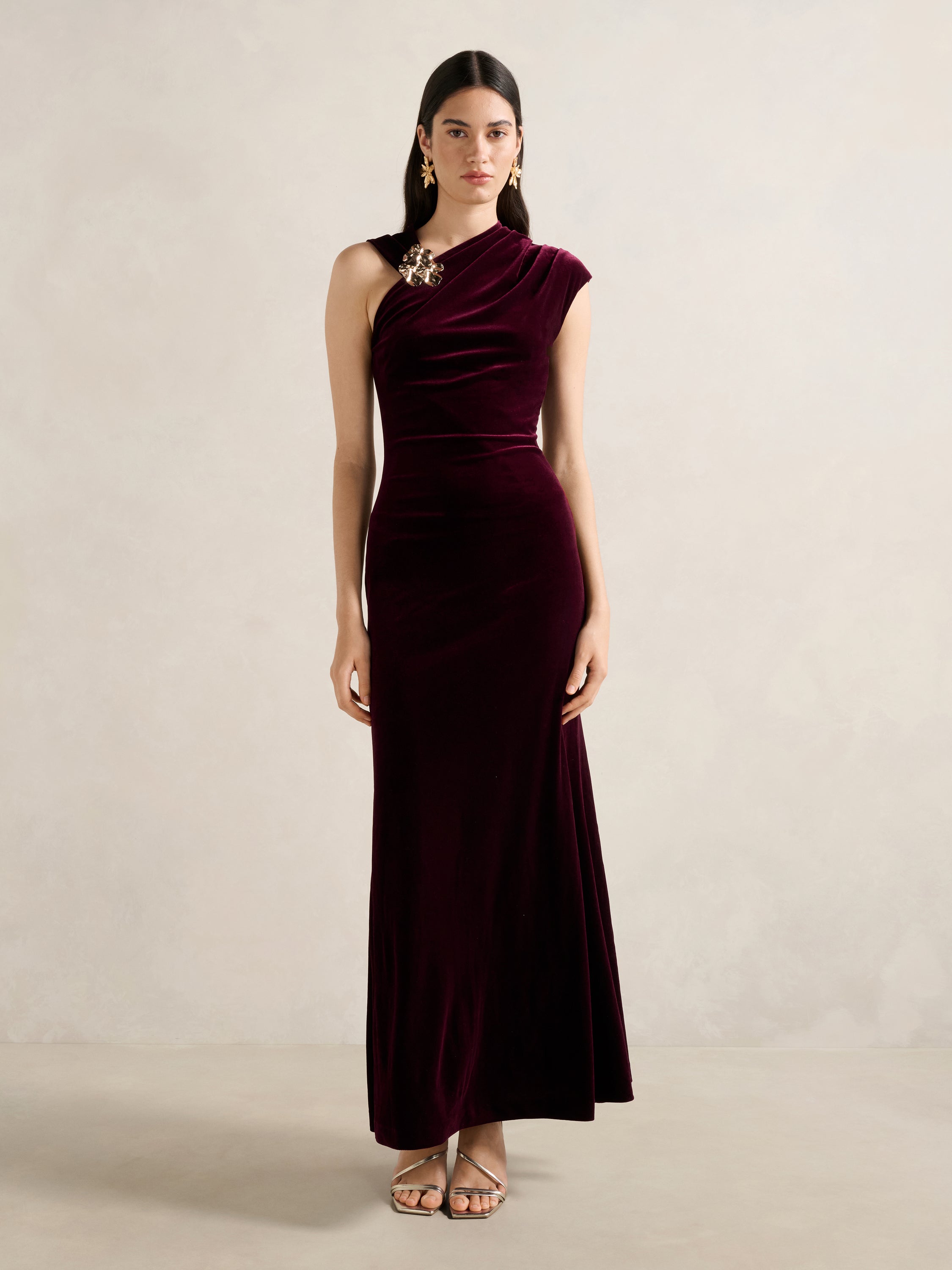 Jordana Asym Velvet Maxi Dress