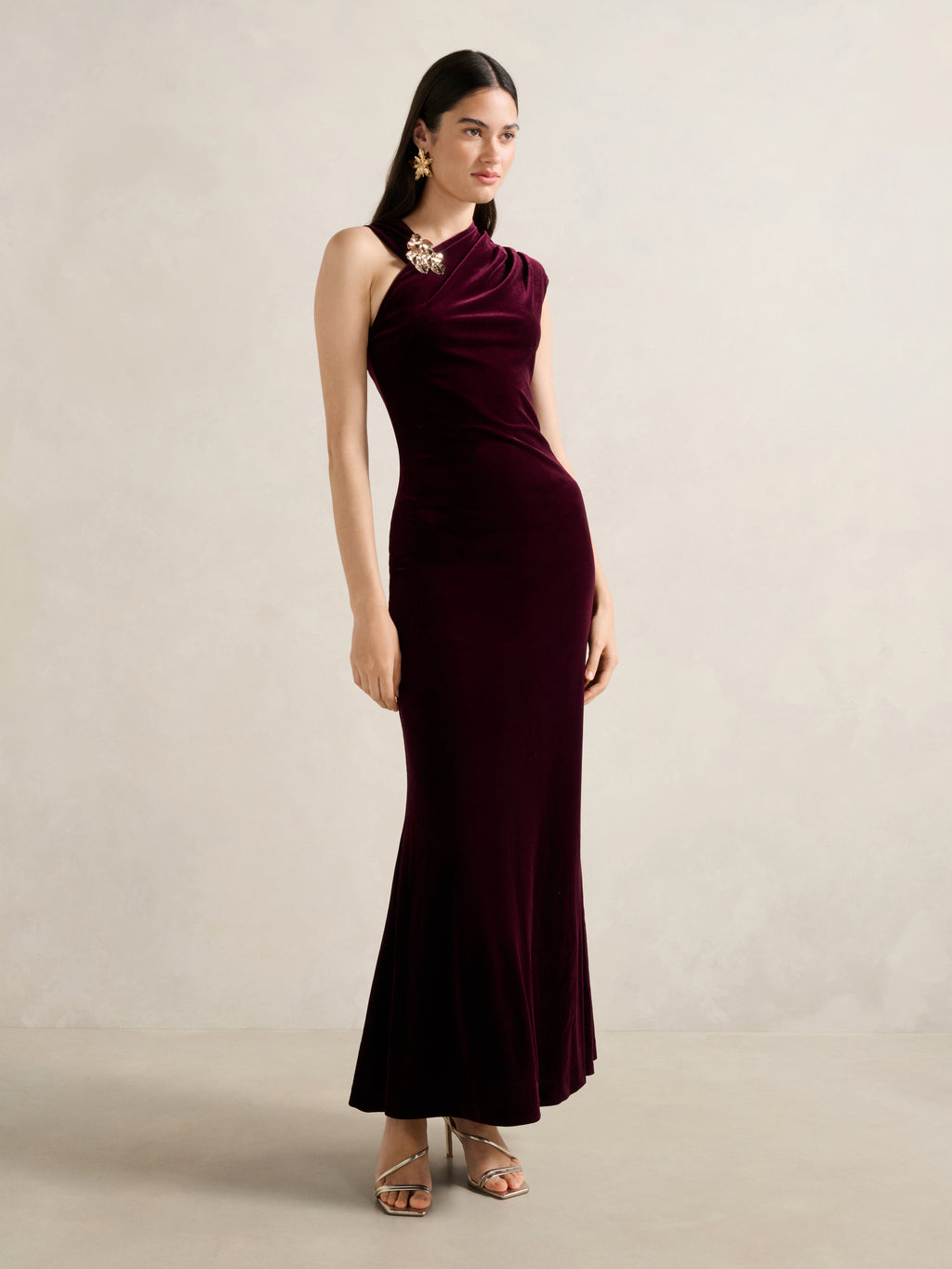 Jordana Asym Velvet Maxi Dress