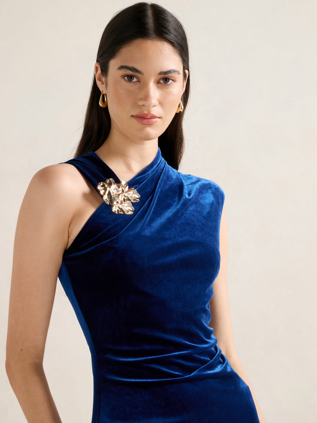 Jordana Asym Velvet Maxi Dress
