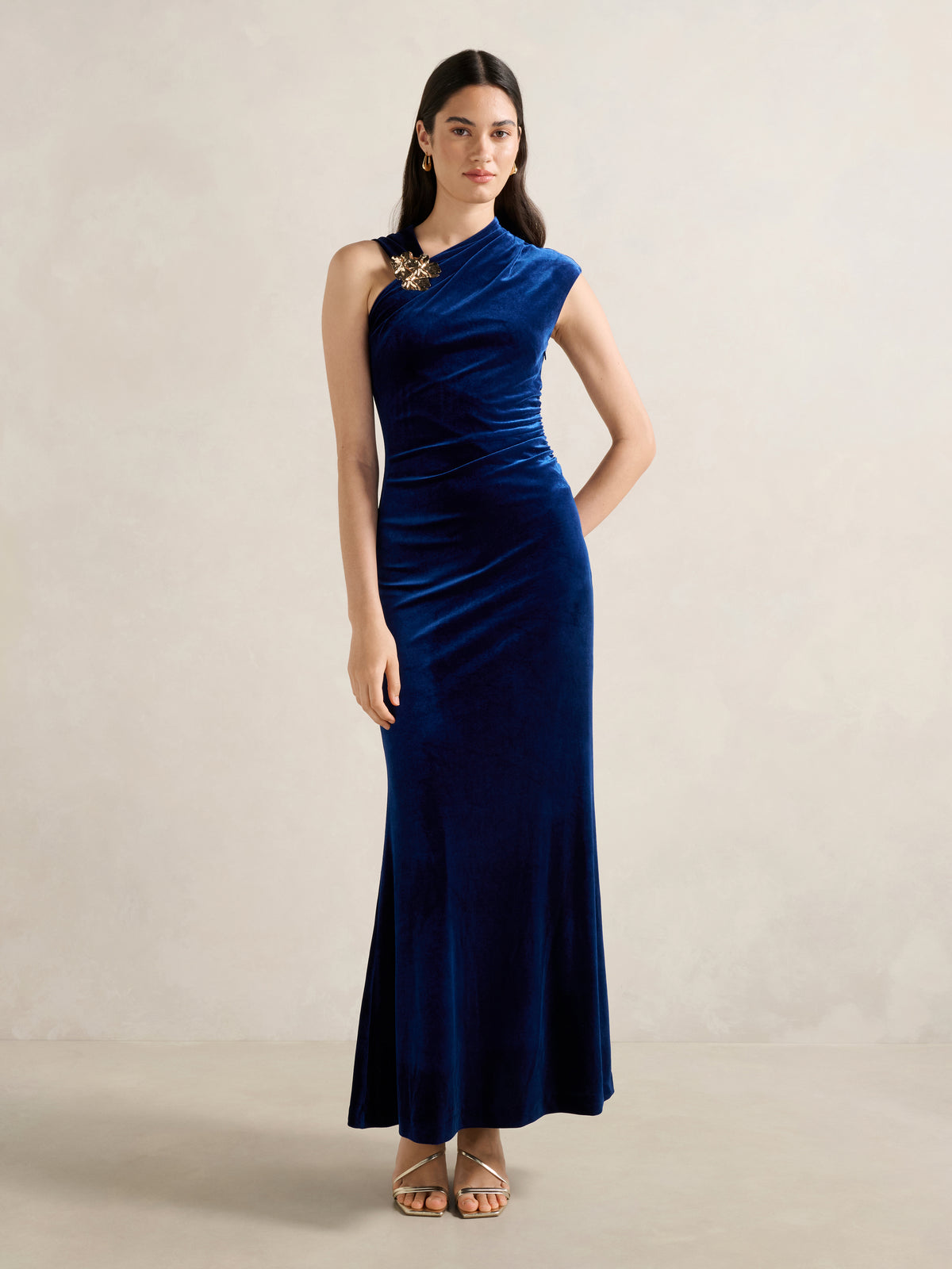 Jordana Asym Velvet Maxi Dress
