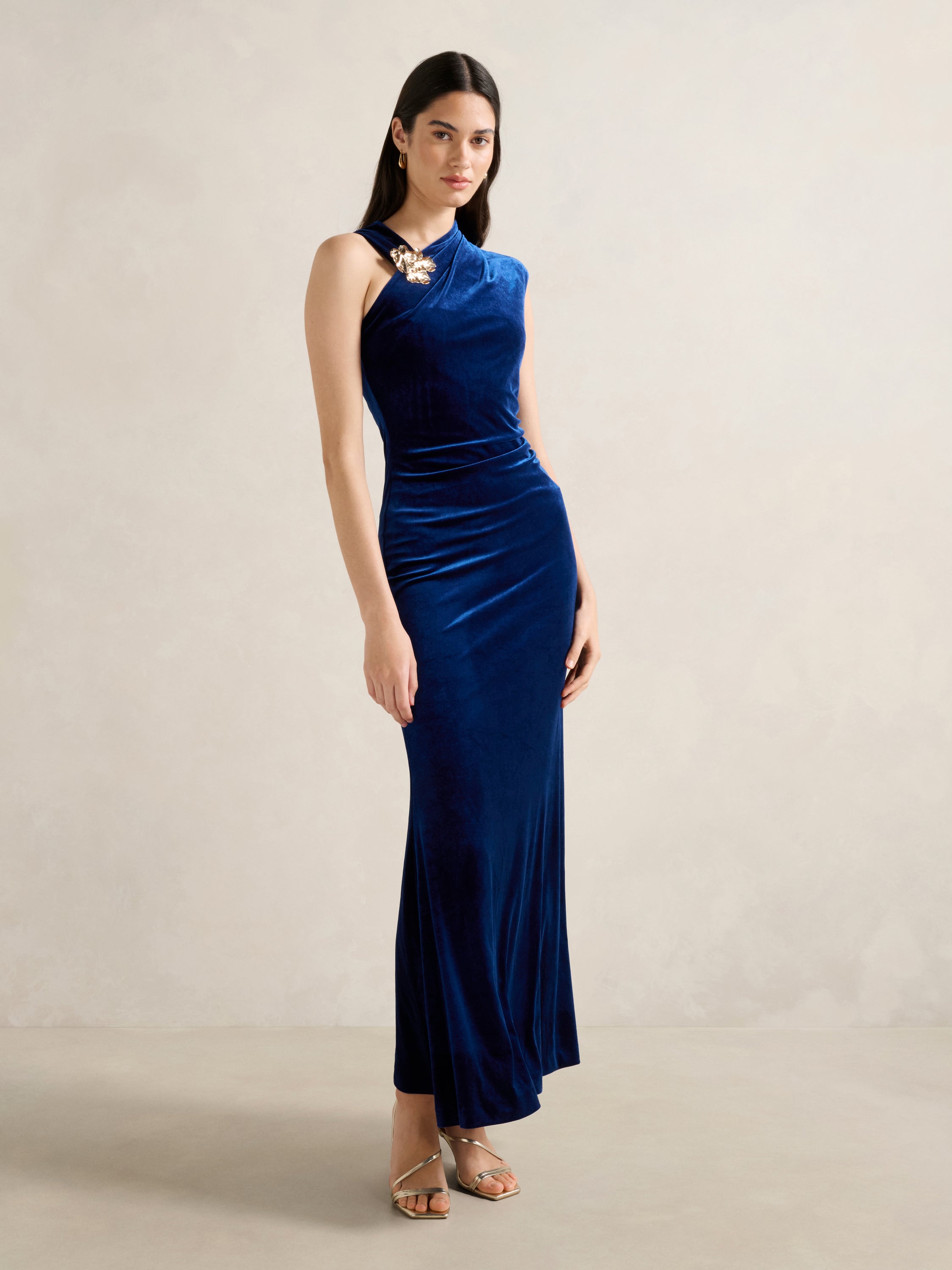 Jordana Asym Velvet Maxi Dress