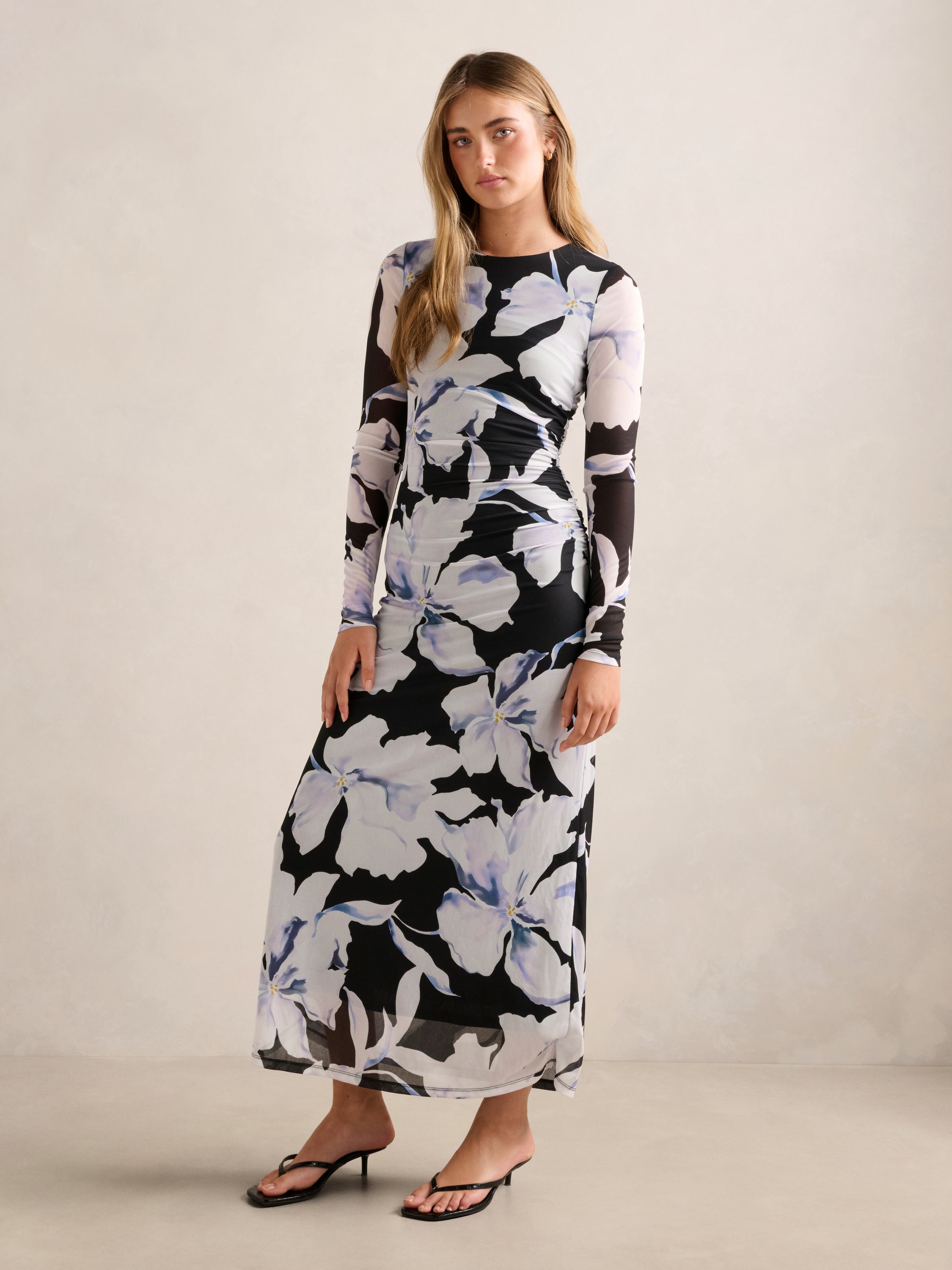Amaya Long Sleeved Mesh Midi Dress