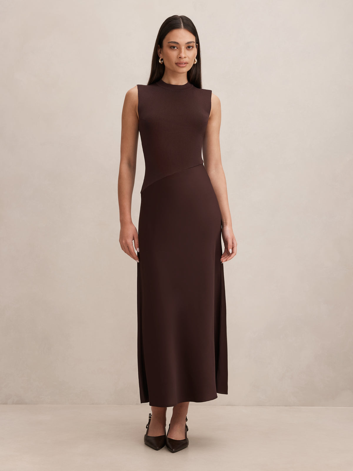Jayden Satin Mixed Midi Dress