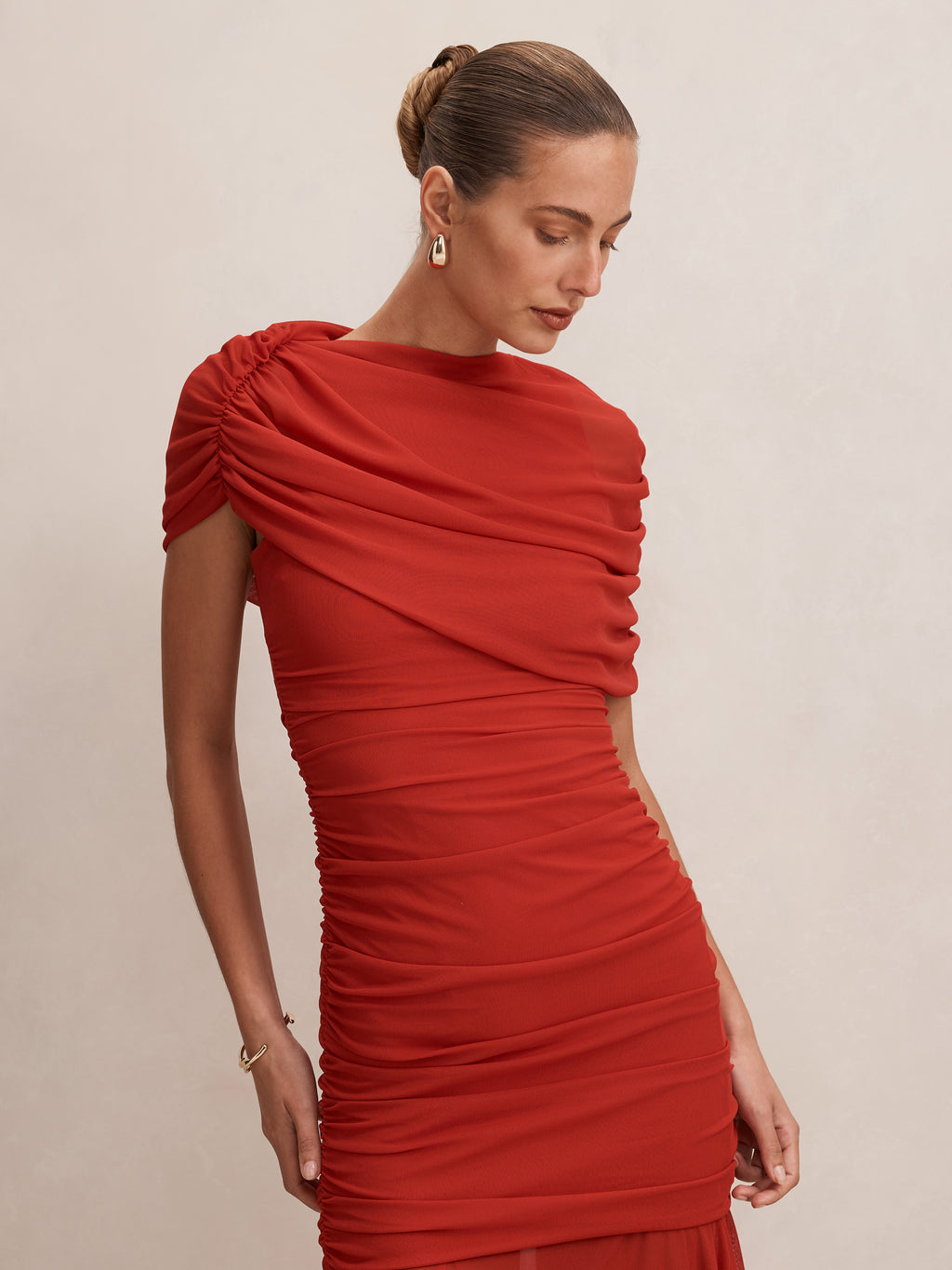 Elouise Asym Cape Mesh Maxi Dress