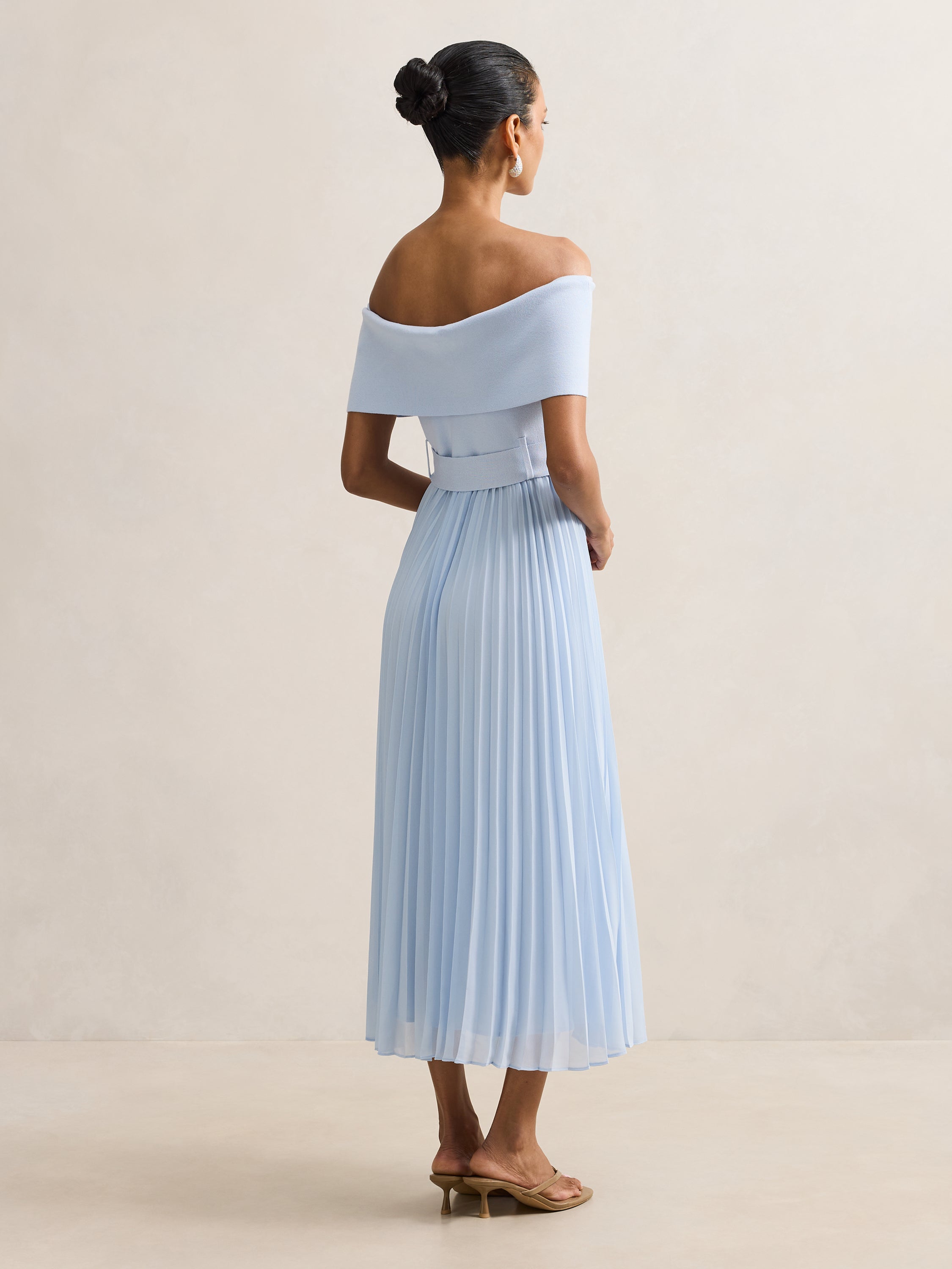 Capri Petite Bardot Pleat Midi Dress