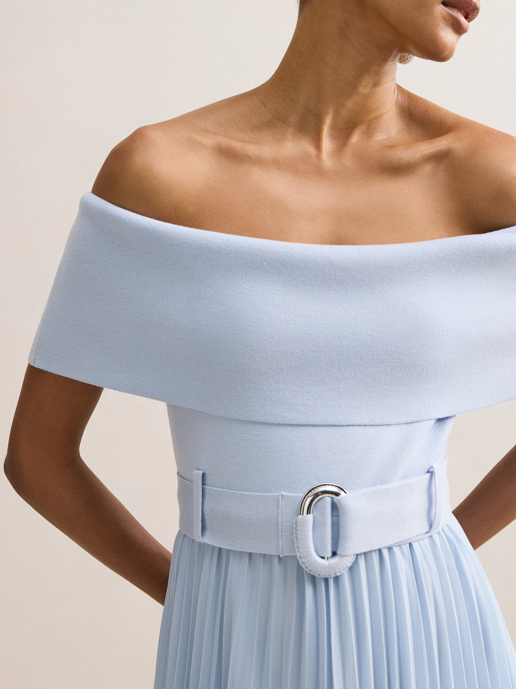 Capri Petite Bardot Pleat Midi Dress