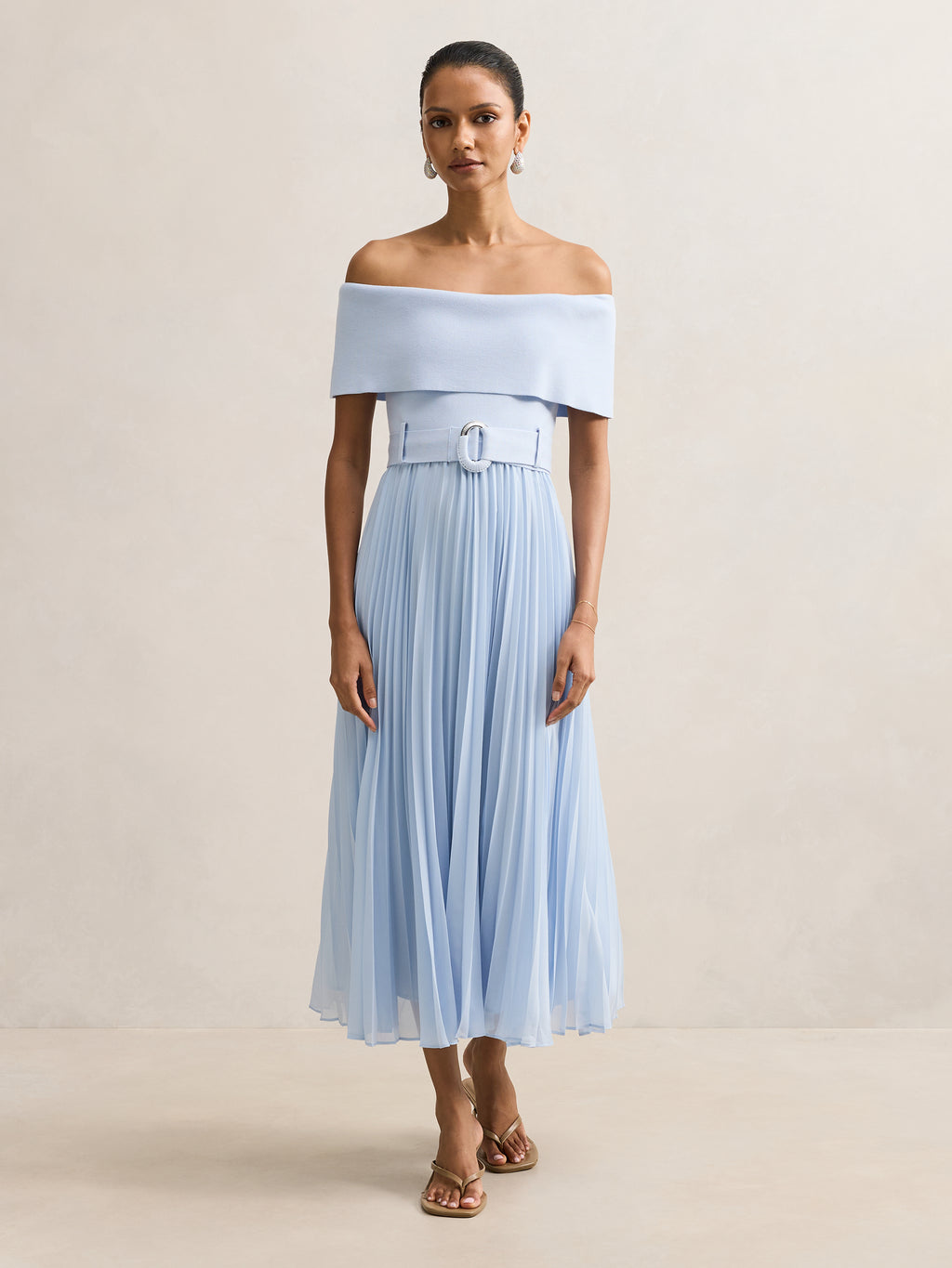 Capri Petite Bardot Pleat Midi Dress