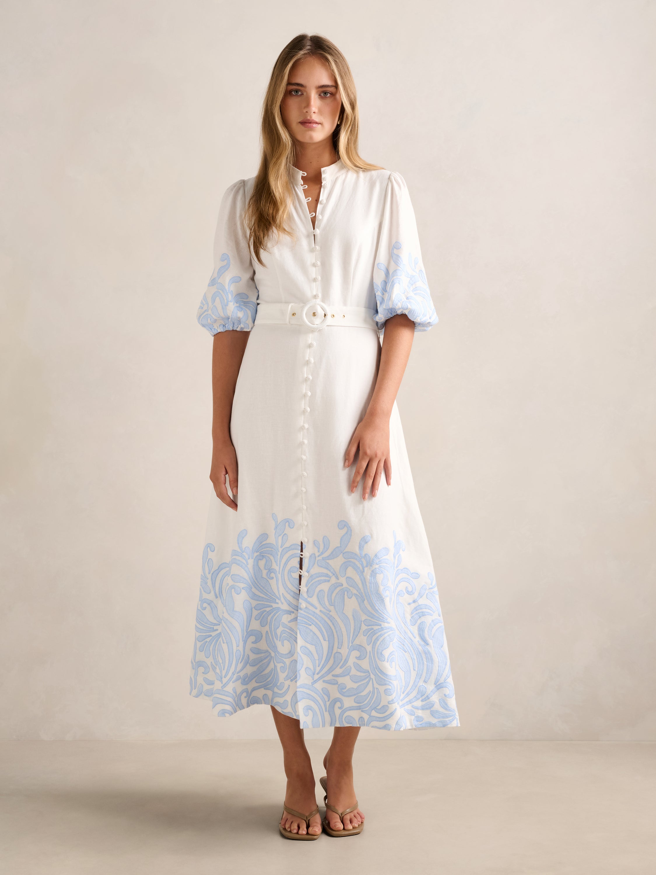 Buy Esther Embroidered Midi Dress - White - Online
