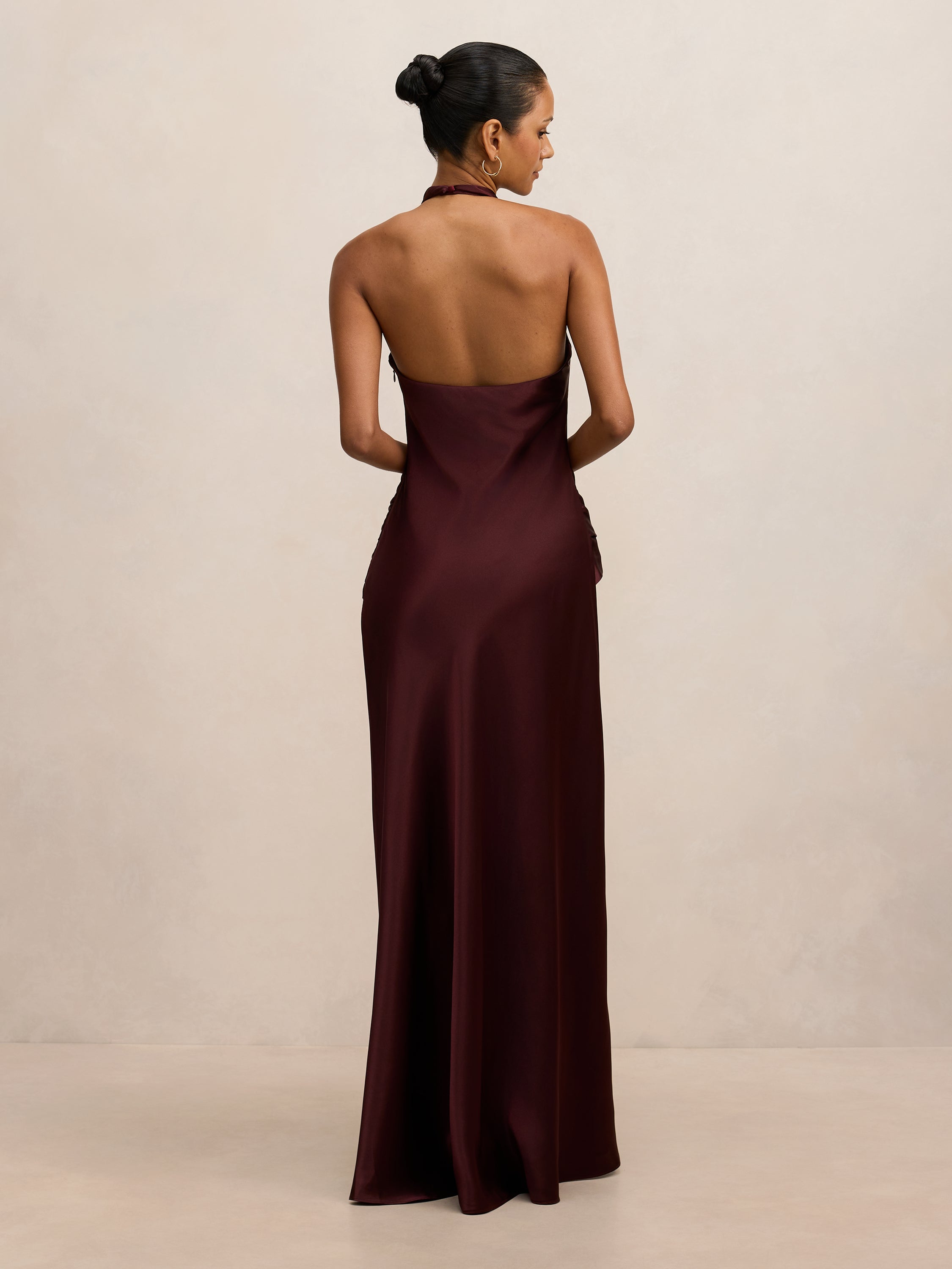 Abby Petite Halter Satin Maxi Dress