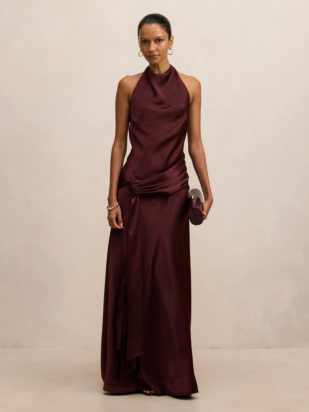 Abby Petite Halter Satin Maxi Dress