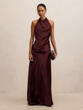 Abby Petite Halter Satin Maxi Dress