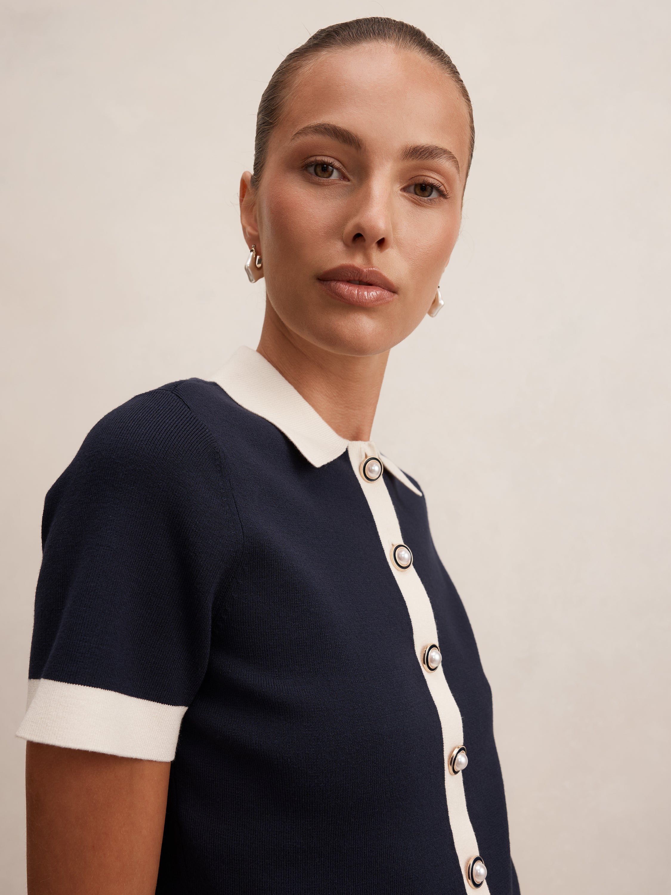 Farah Knitted Button Through Tee