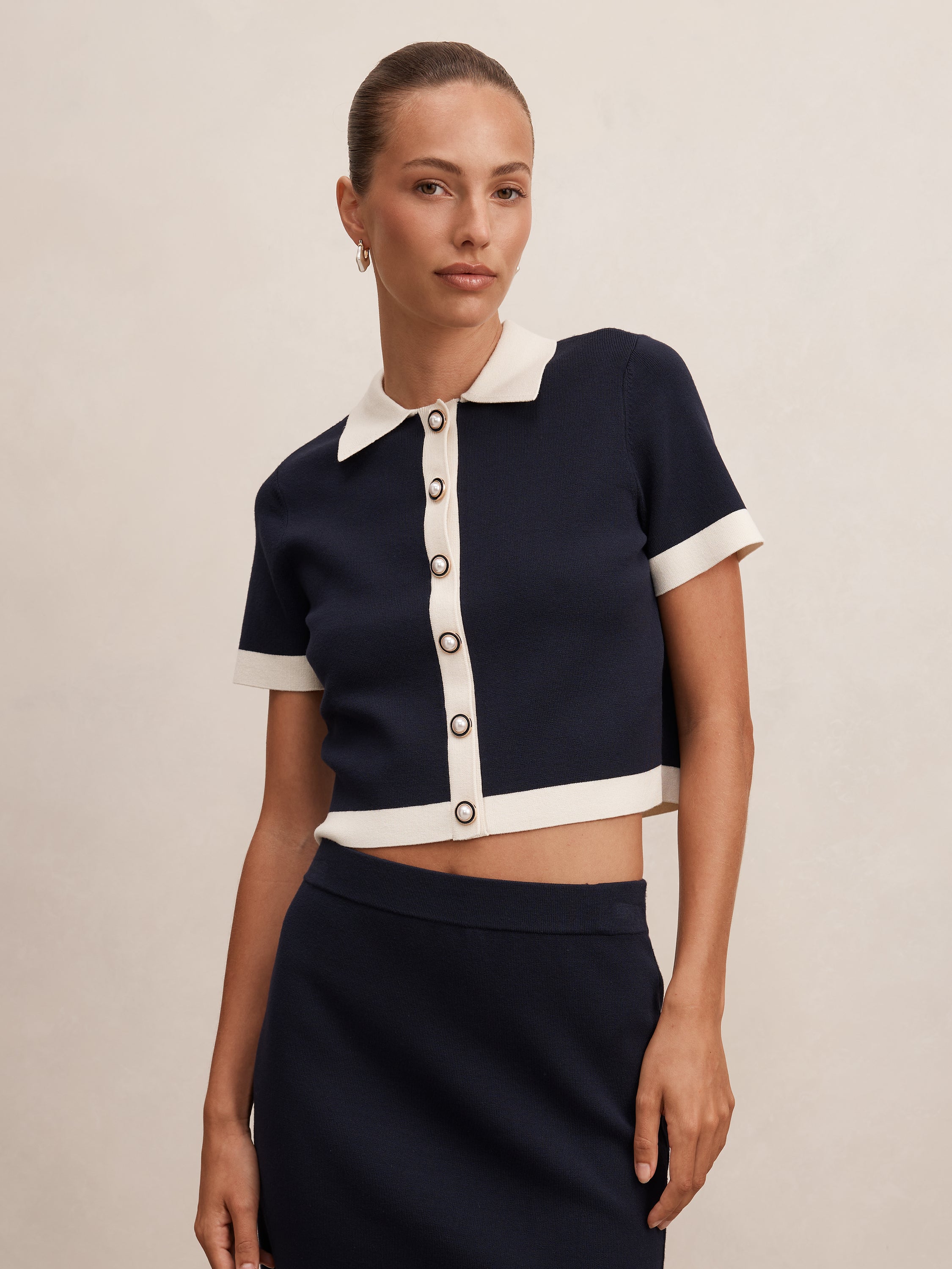 Farah Knitted Button Through Tee