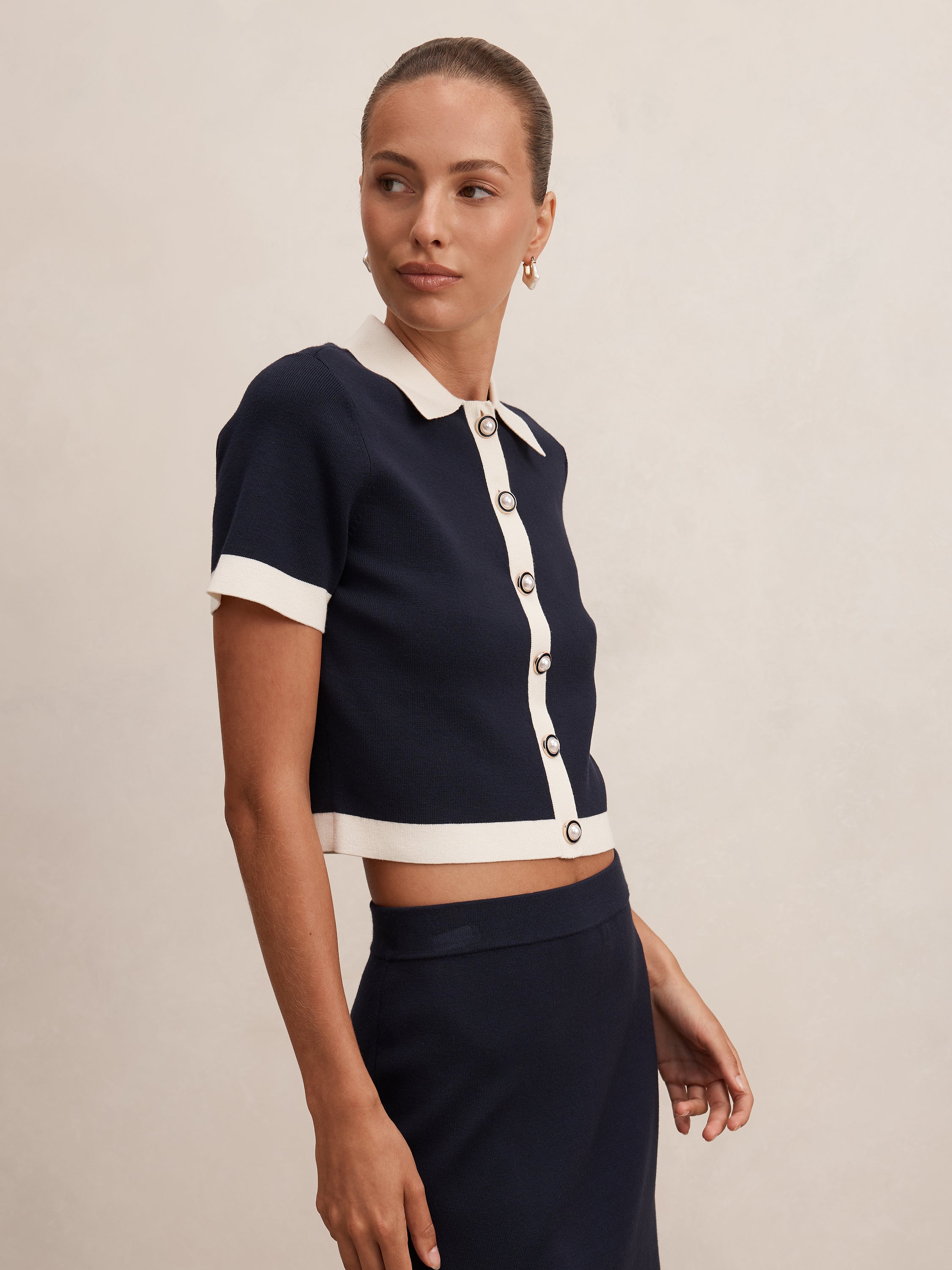 Farah Knitted Button Through Tee