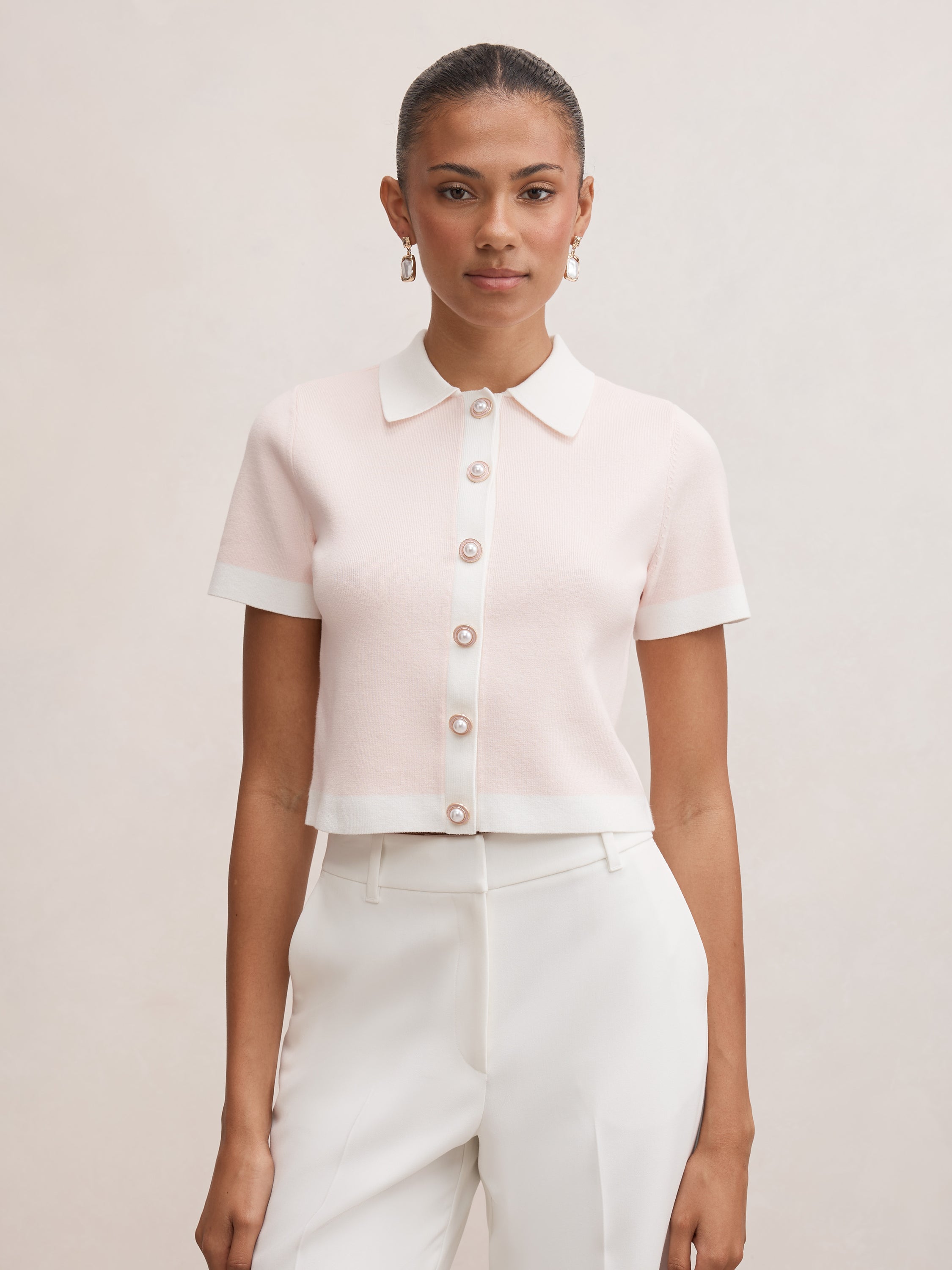 Farah Knitted Button Through Tee