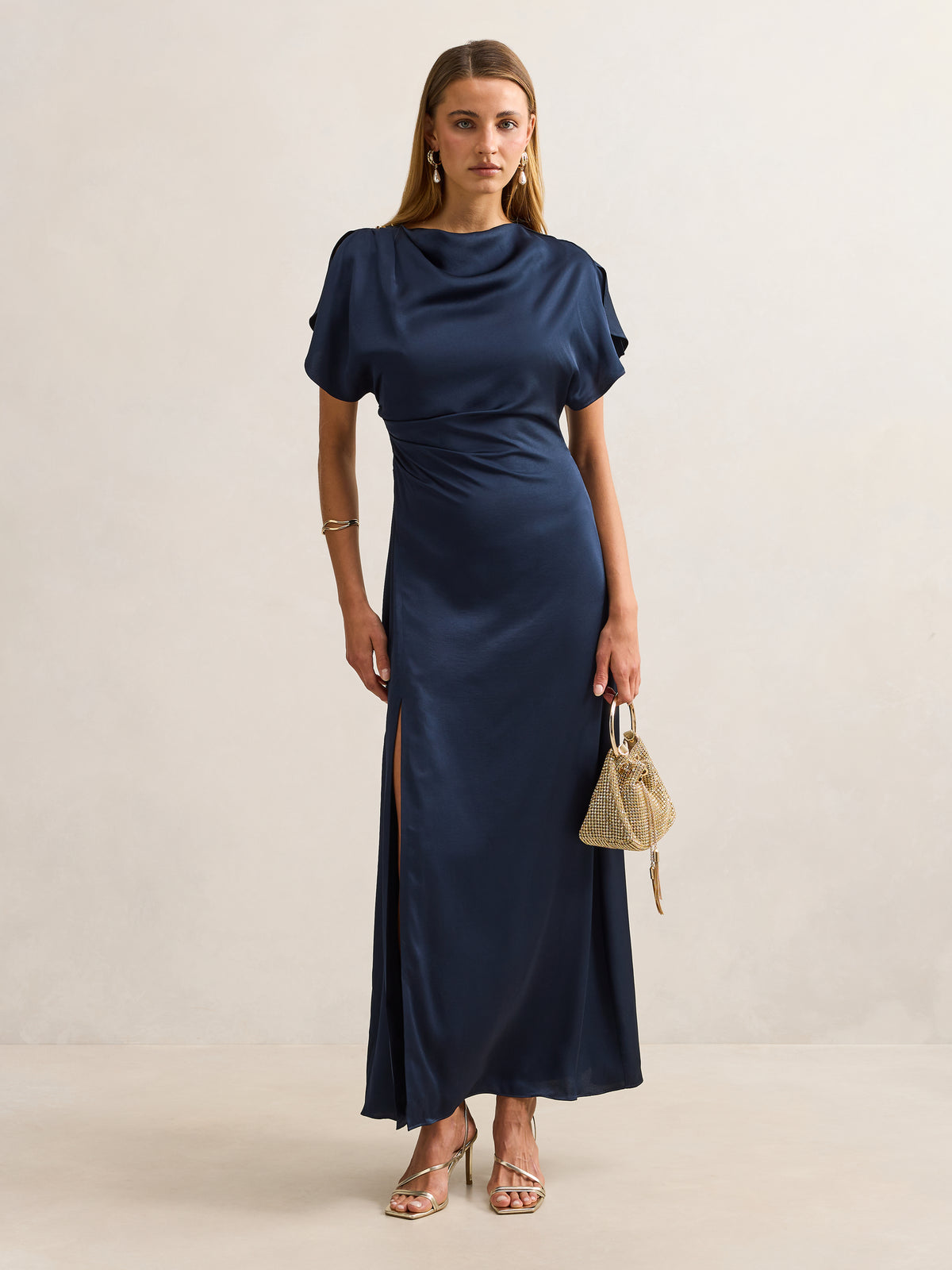 Genevieve Satin Drape Maxi Dress