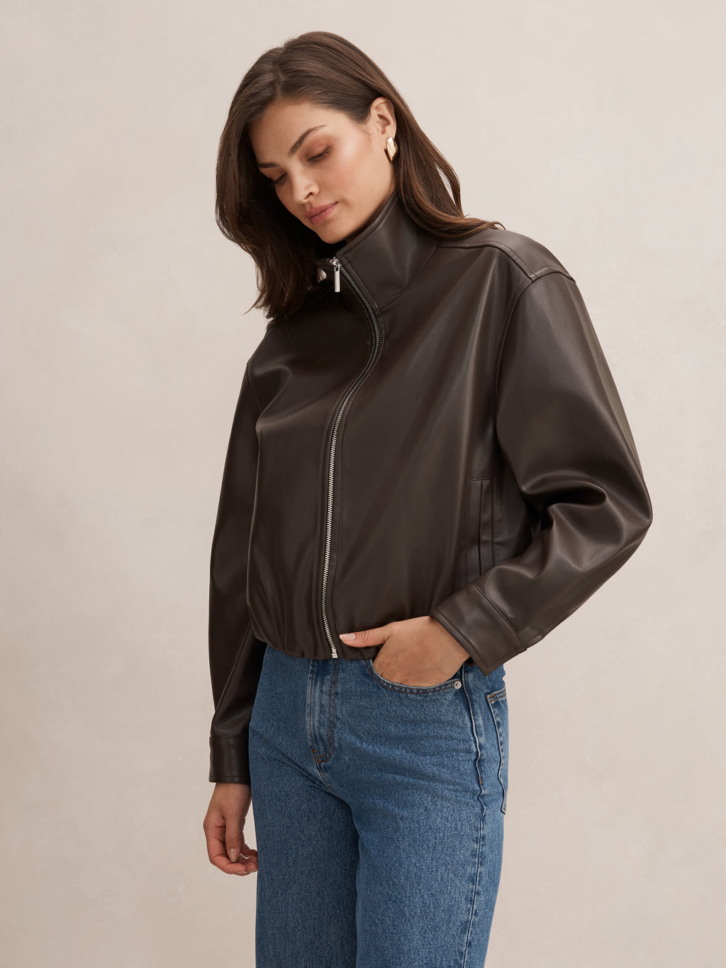 Julia PU Funnel Neck Jacket