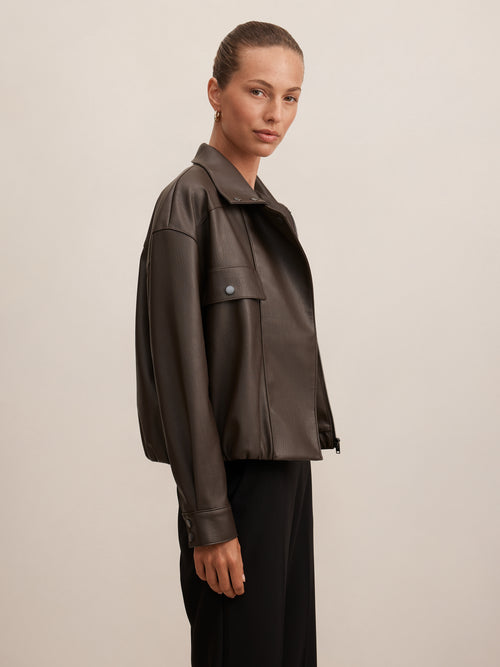 Angela Oversized PU Bomber