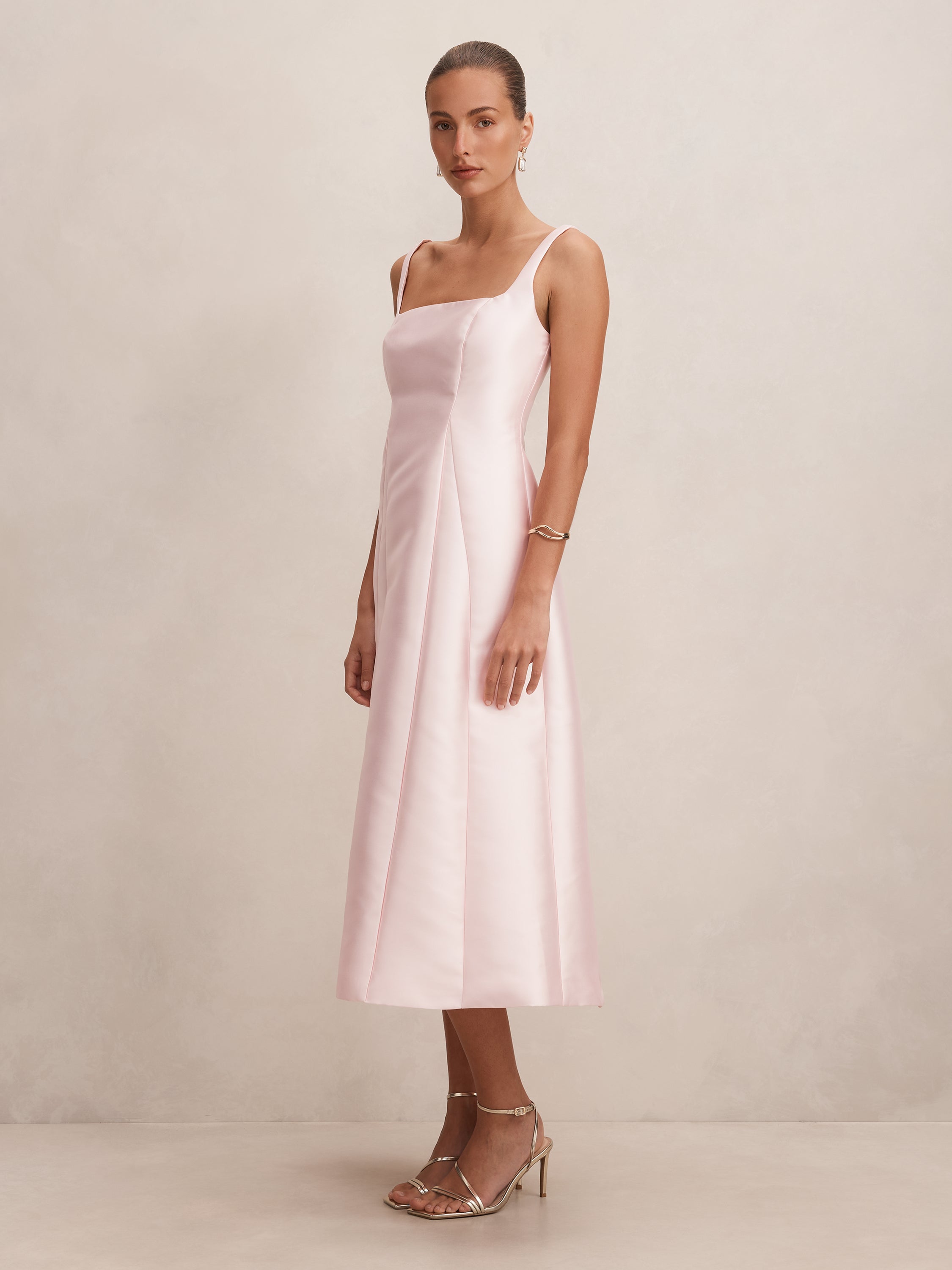 Kayla Structured Satin Midi Dress
