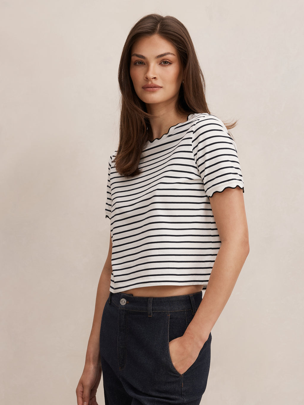 Dolly Stripe Scallop Tee