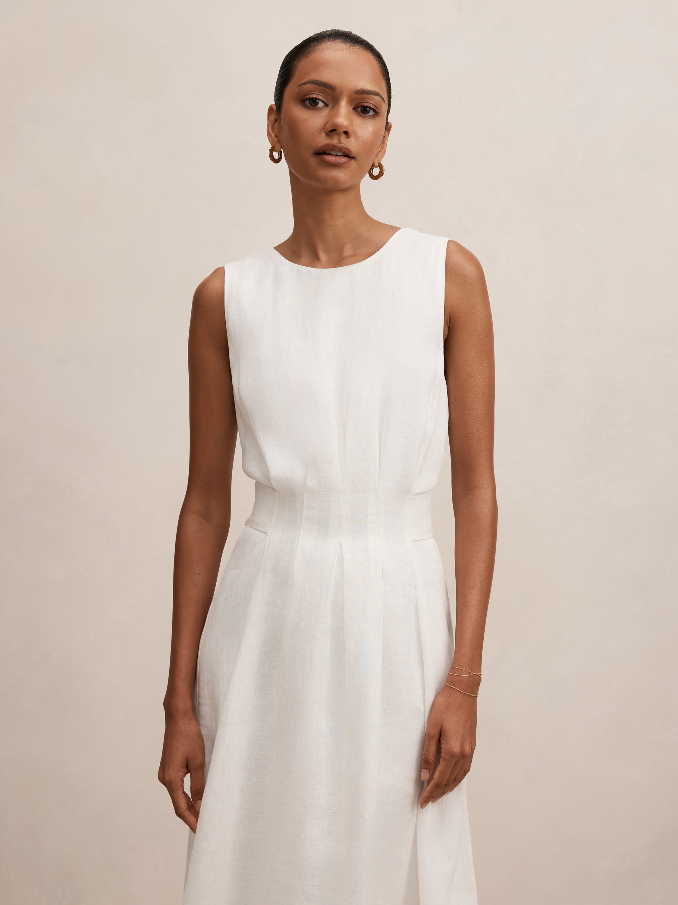 Rosie Petite Linen Tuck Midi Dress