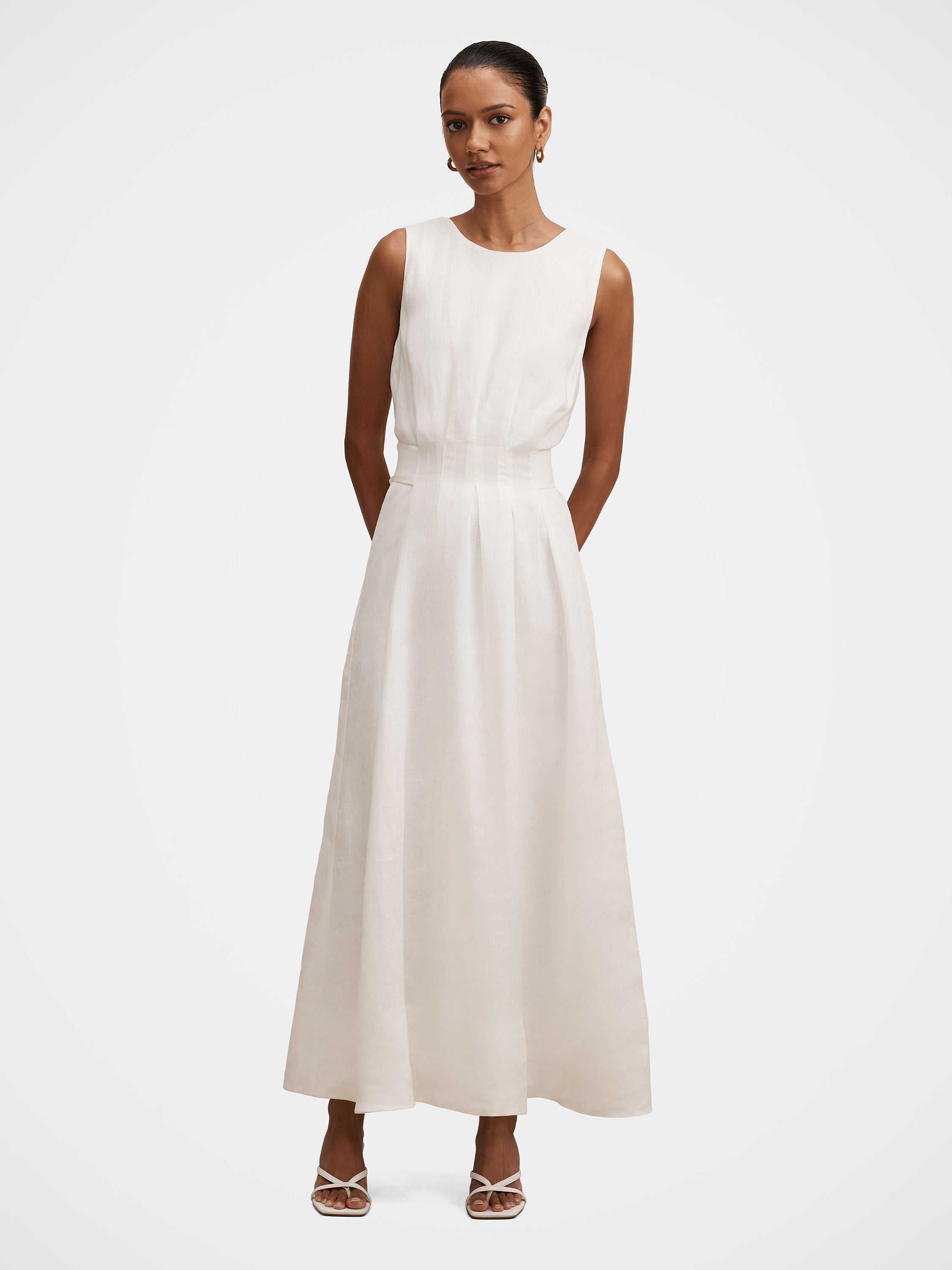 Rosie Petite Linen Tuck Midi Dress