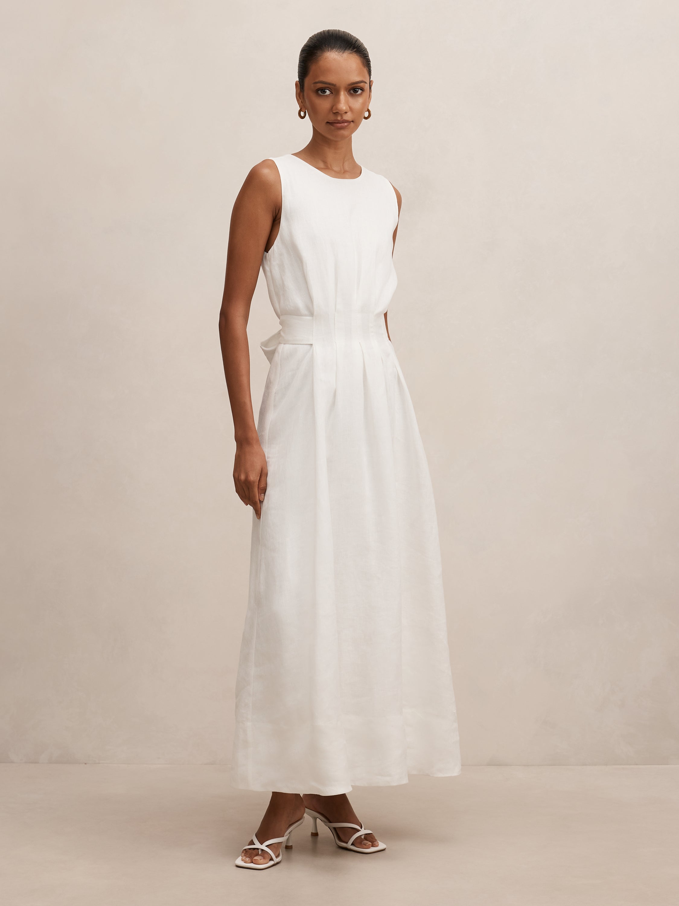 Rosie Petite Linen Tuck Midi Dress